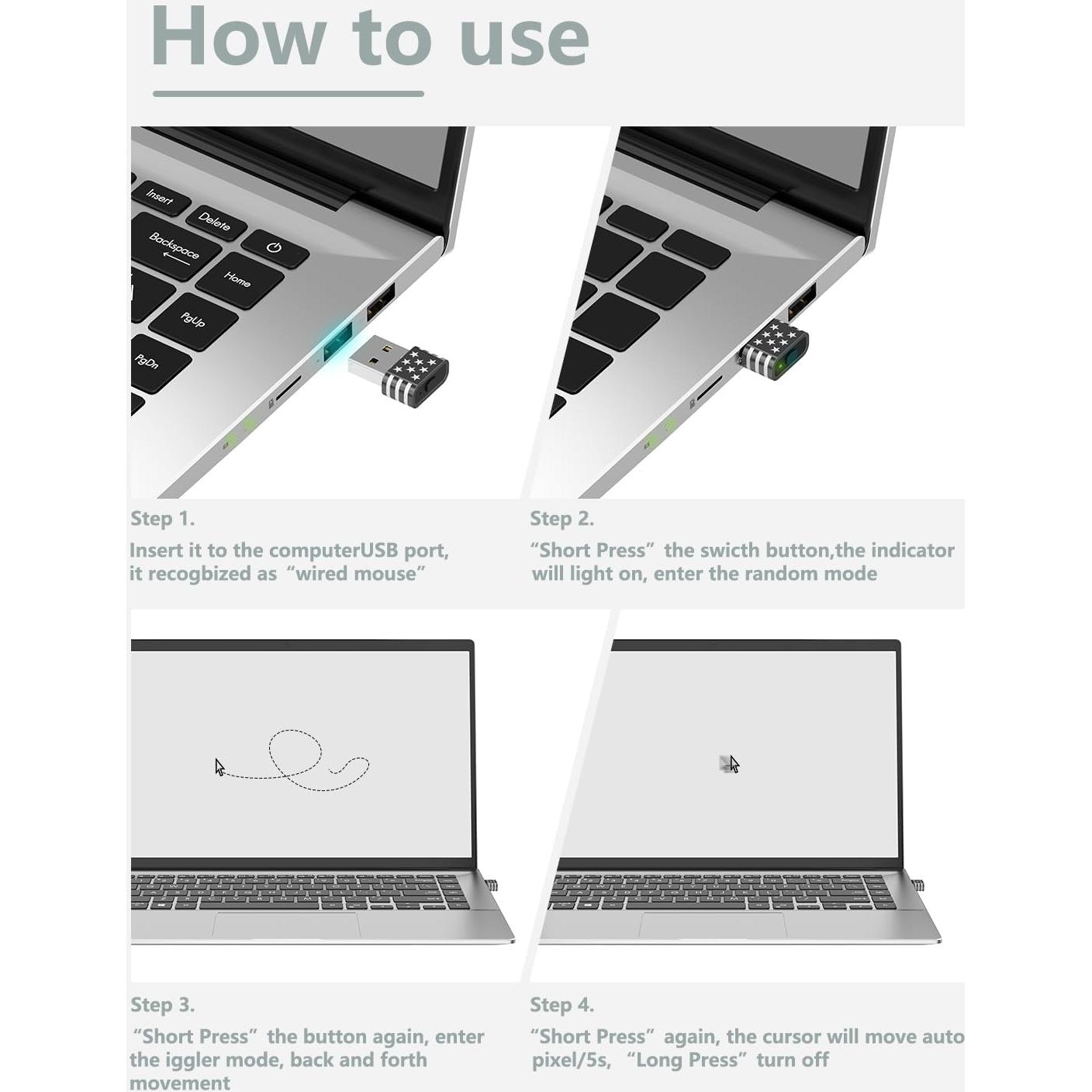 Geyes Mouse Jiggler Indetectable USB, 2 Modos, Metal Negro