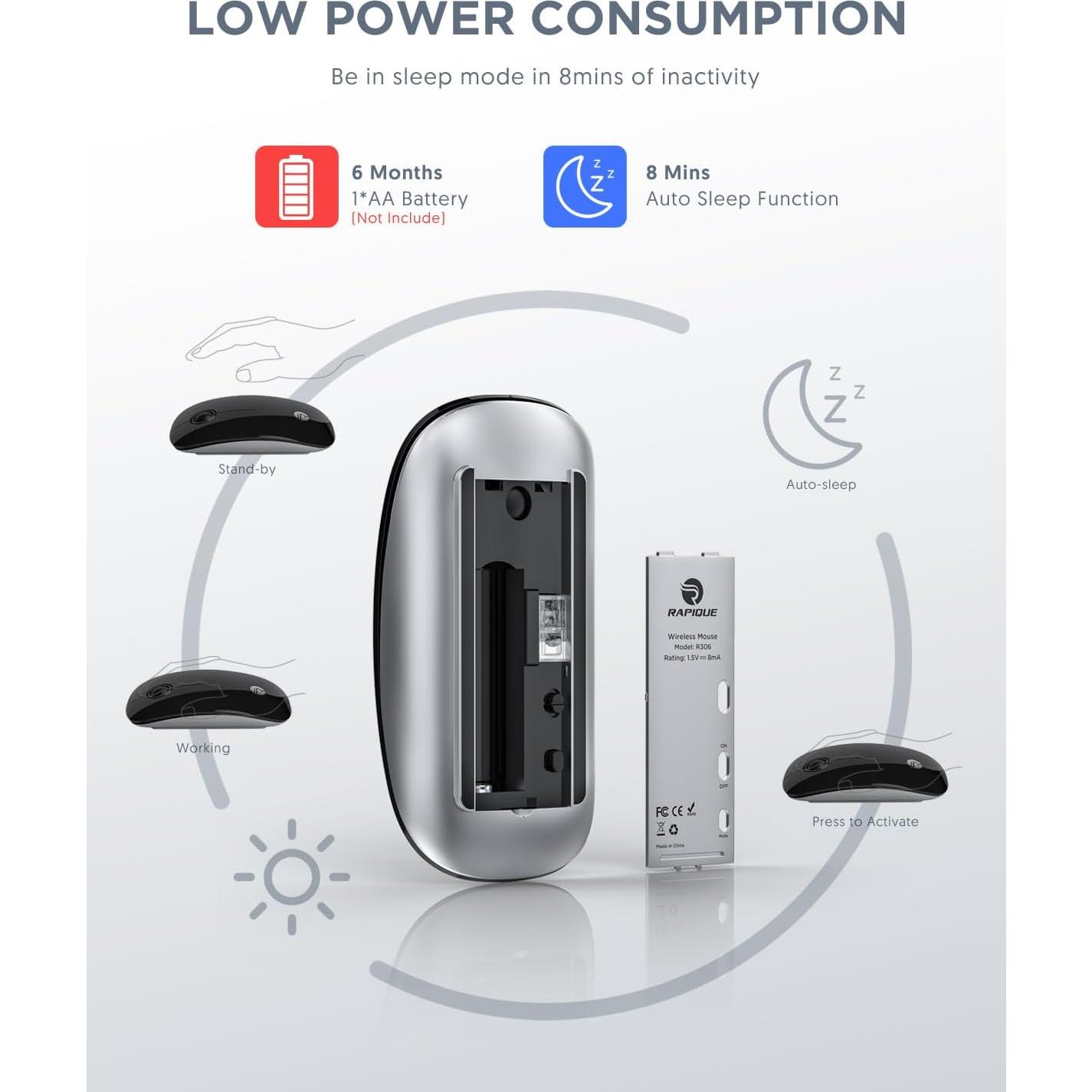 Ratón Inalámbrico Bluetooth RAPIQUE R306 - 1600 DPI, Silencioso