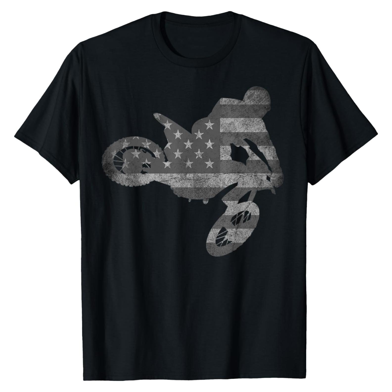 Camiseta de Motocross Bandera Americana para Hombres - Negro