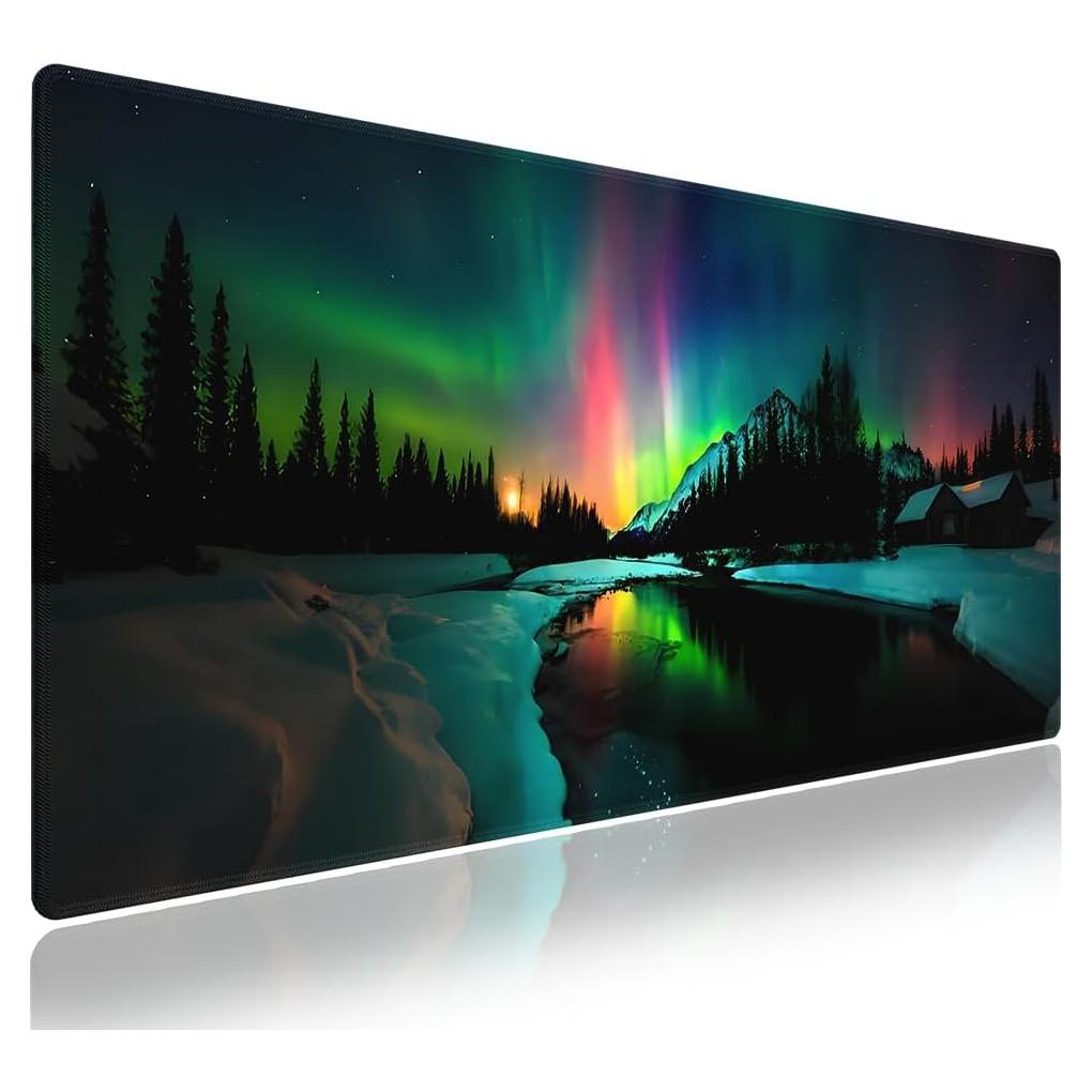 Alfombrilla de Juego y Oficina Wknoon XXL 80x30cm Aurora Boreal