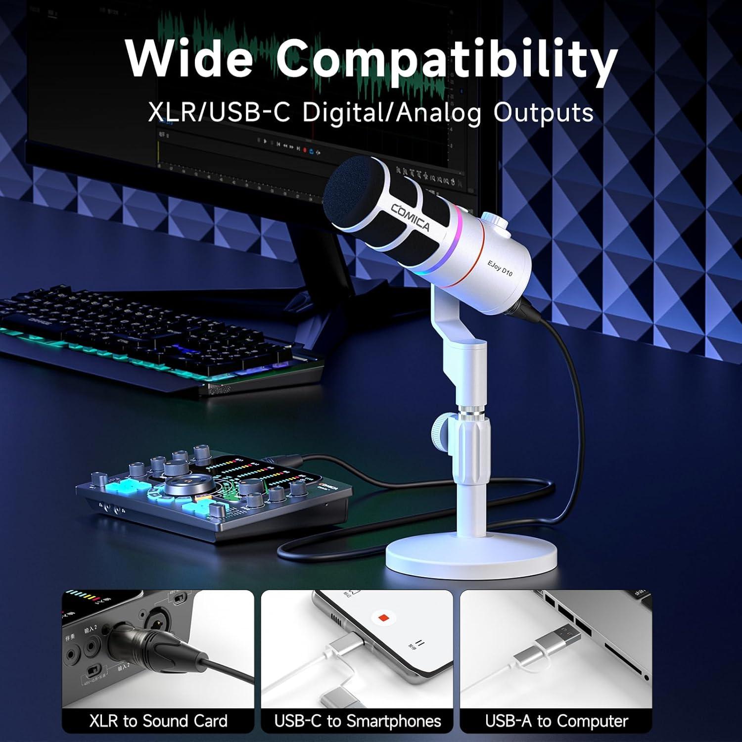 Micrófono Gaming USB Comica EJoy D10 Dinámico RGB 1.1kg