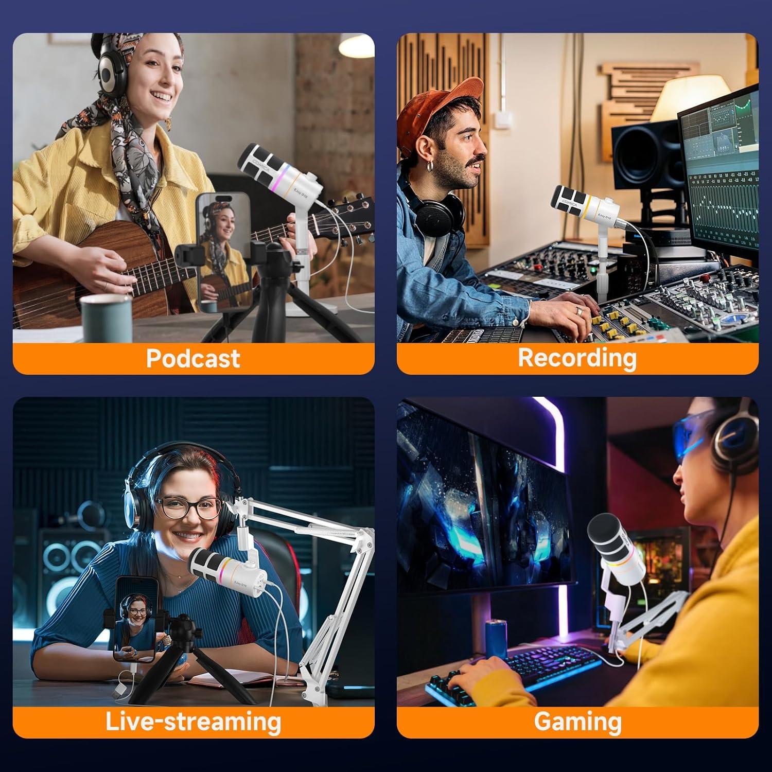 Micrófono Gaming USB Comica EJoy D10 Dinámico RGB 1.1kg