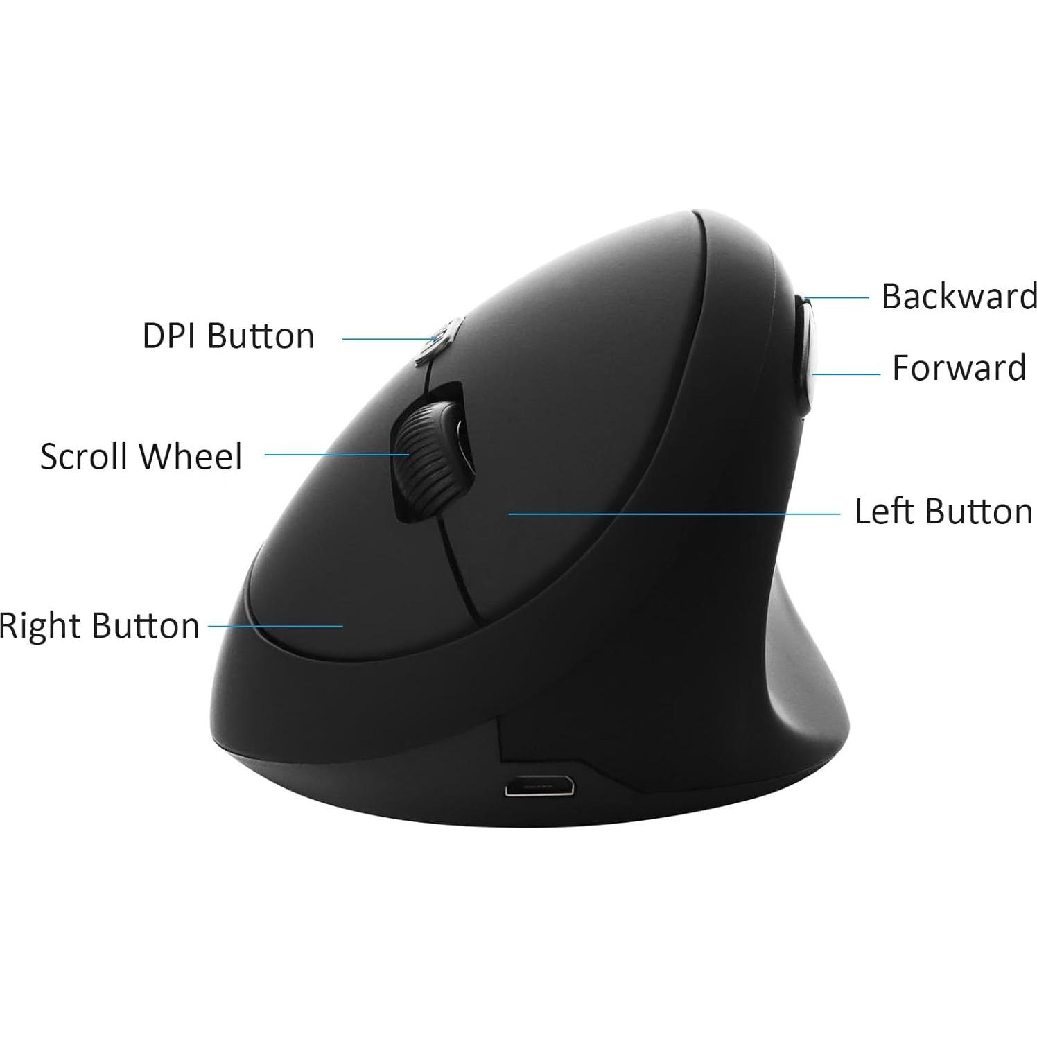 Ratón Inalámbrico Vertical Ergonómico Thanice Negro 1600 DPI