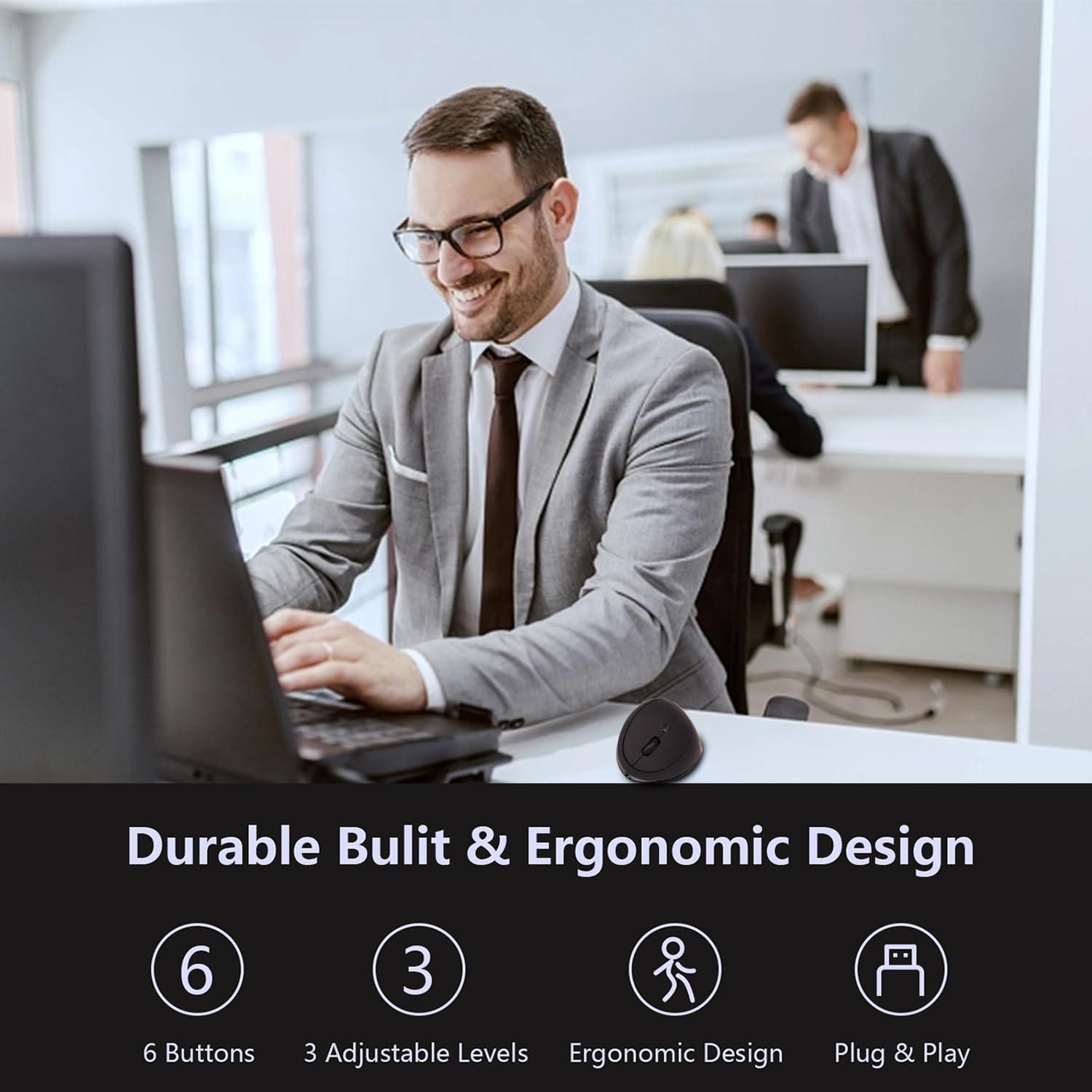 Ratón Inalámbrico Vertical Ergonómico Thanice Negro 1600 DPI