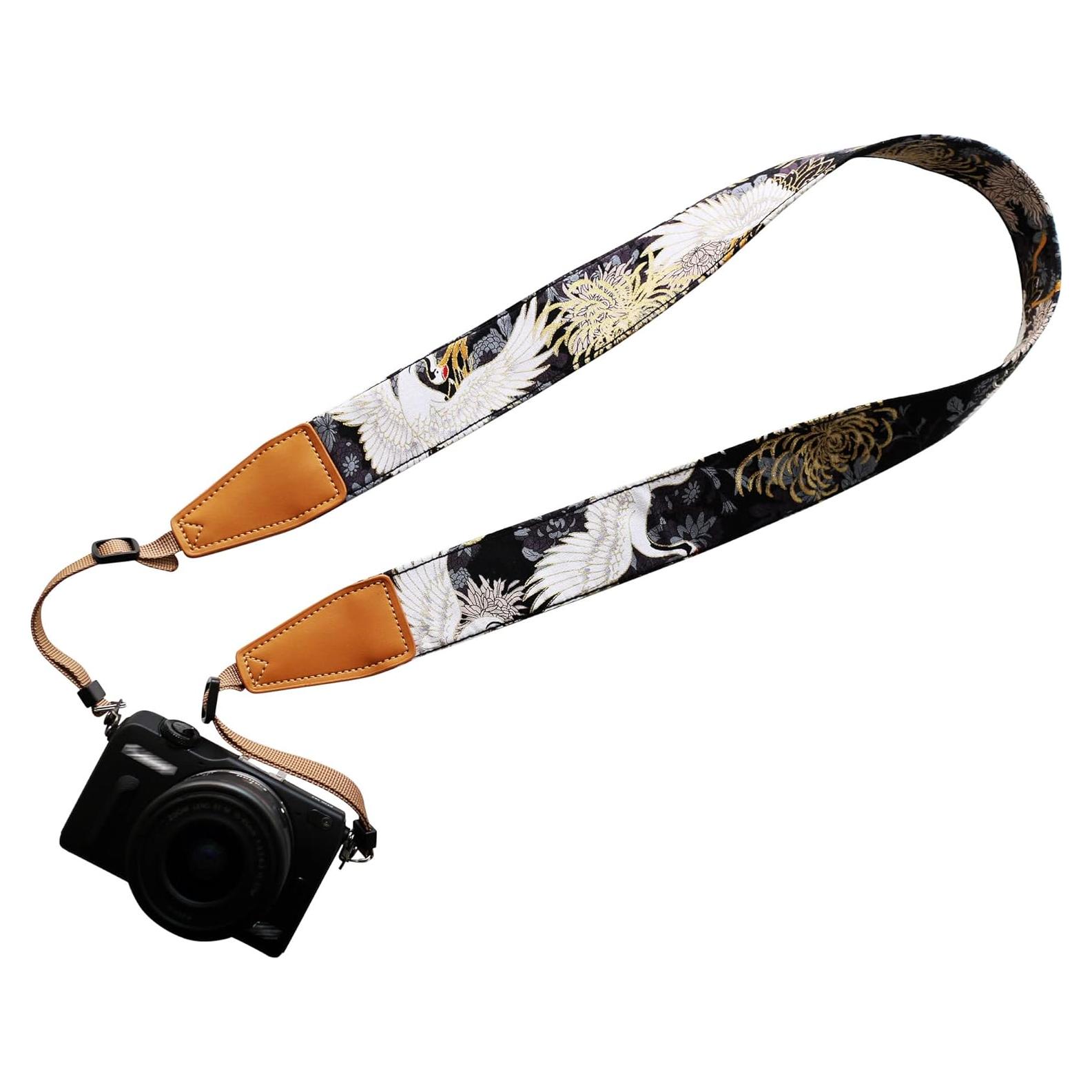 Correa de Cámara Ajustable Crisantemo y Grulla Negra - Unisex