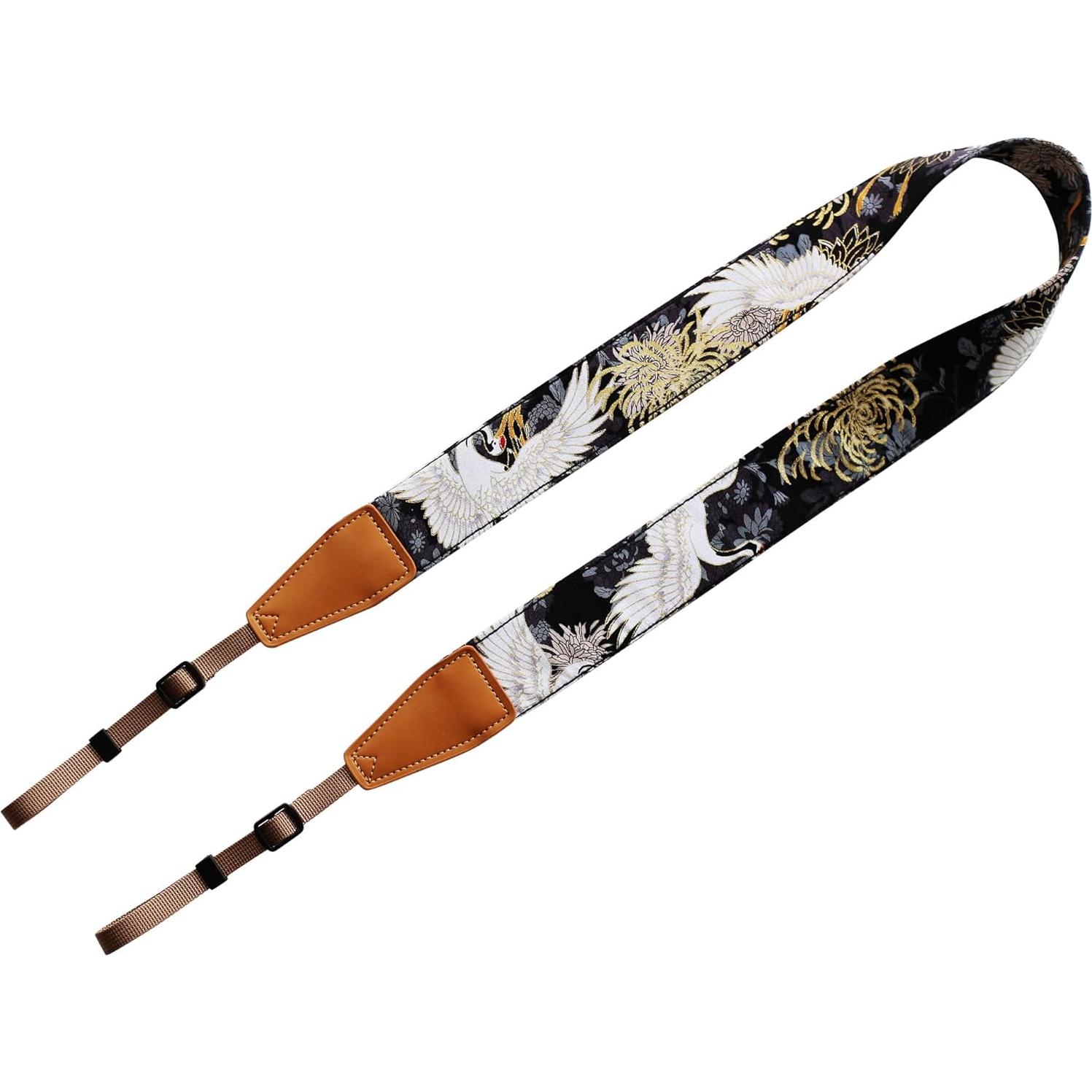 Correa de Cámara Ajustable Crisantemo y Grulla Negra - Unisex