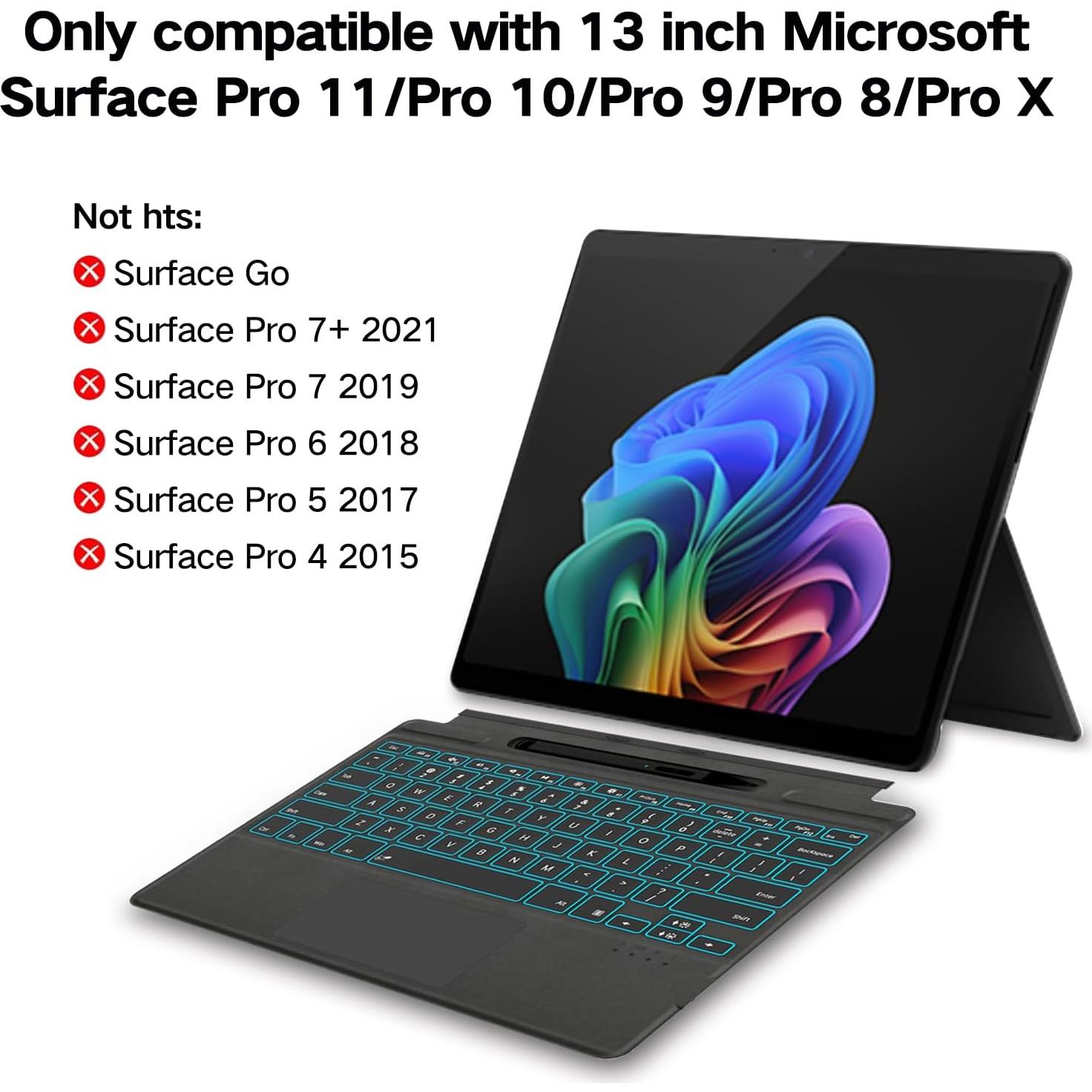 Teclado Bluetooth Inalámbrico Jvkzaen para Surface Pro 11/10/9/8/X