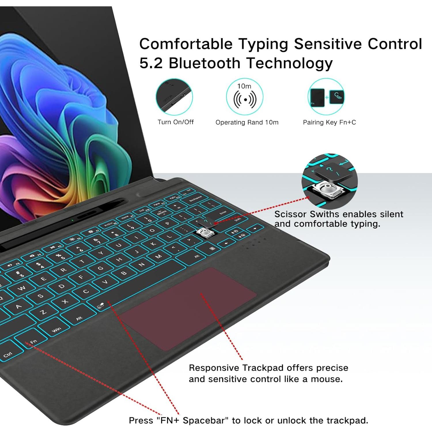 Teclado Bluetooth Inalámbrico Jvkzaen para Surface Pro 11/10/9/8/X