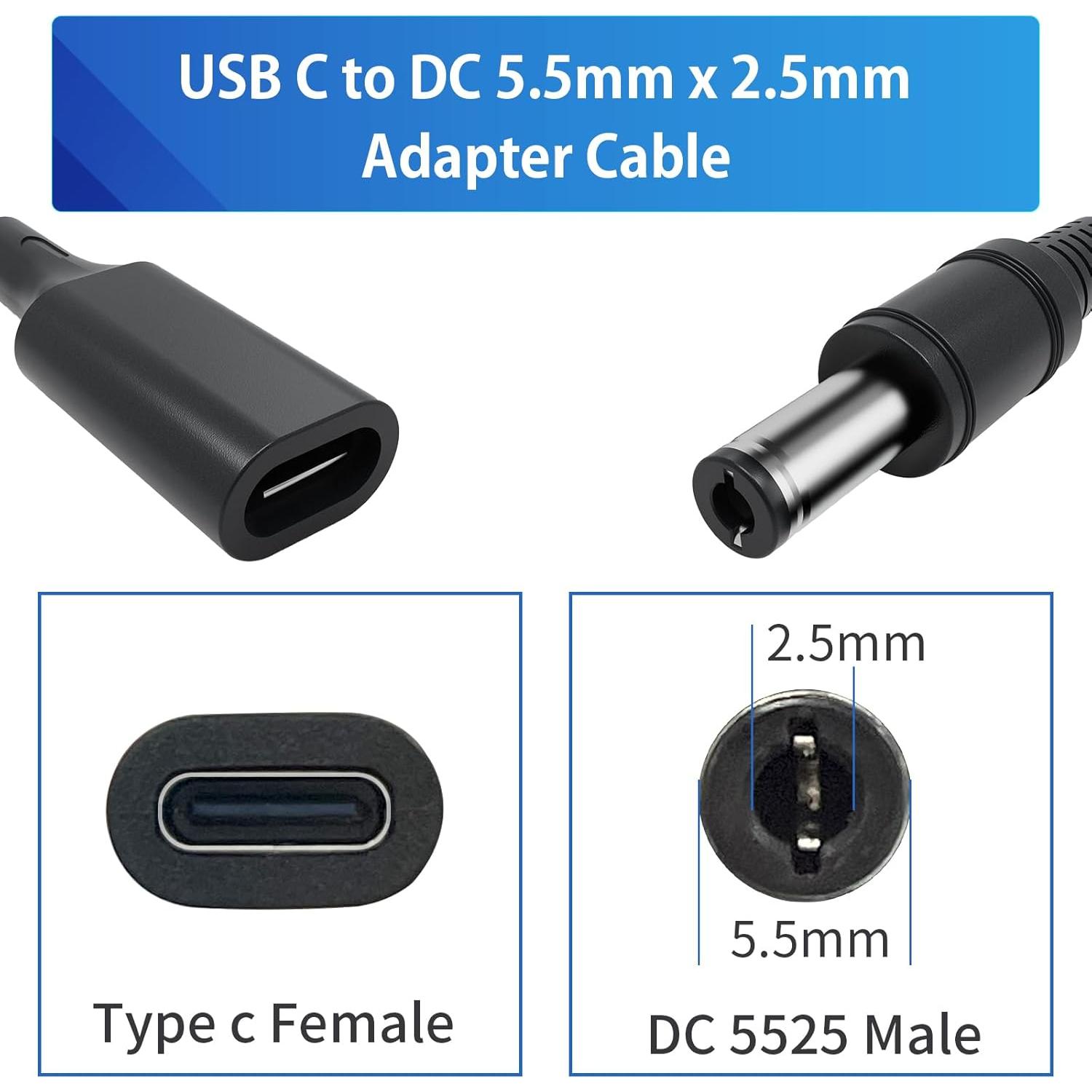Cable USB-C a DC 5.5x2.5mm JLY 30cm Adaptador Cargador