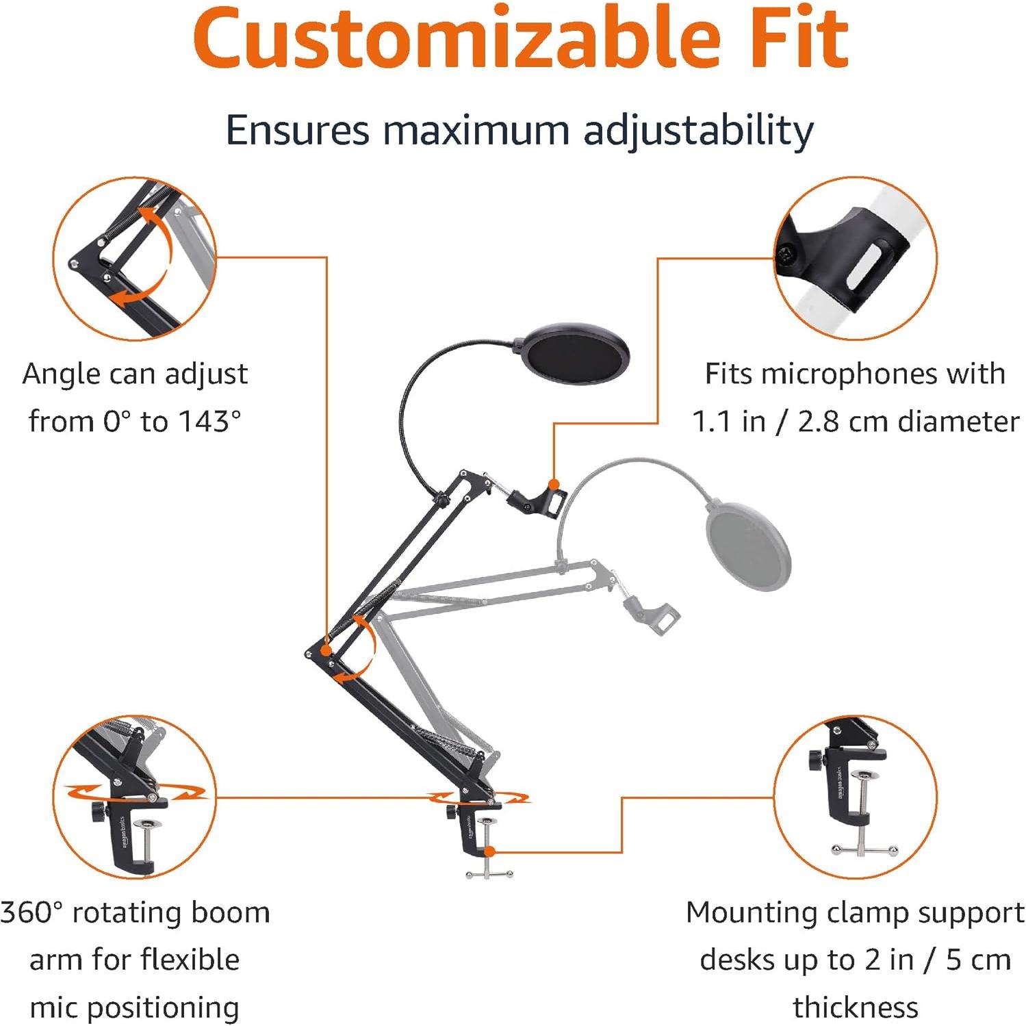Soporte de Micrófono Ajustable Amazon Basics con Filtro Antipop 35.56 cm