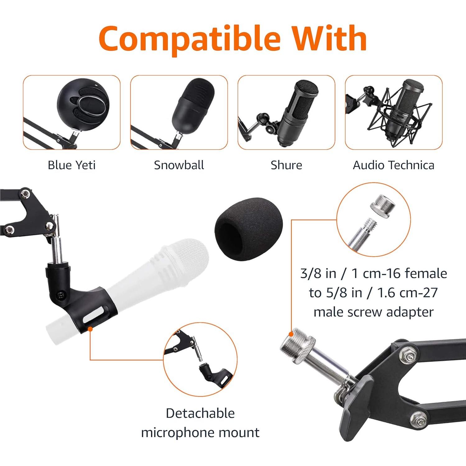 Soporte de Micrófono Ajustable Amazon Basics con Filtro Antipop 35.56 cm