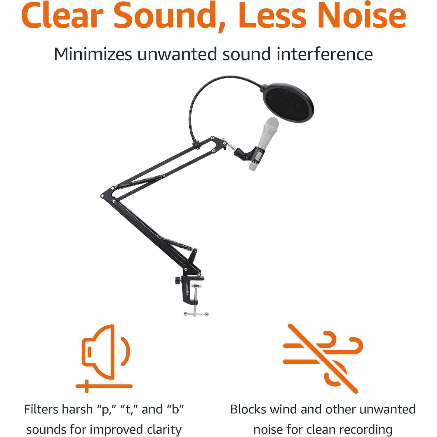 Soporte de Micrófono Ajustable Amazon Basics con Filtro Antipop 35.56 cm