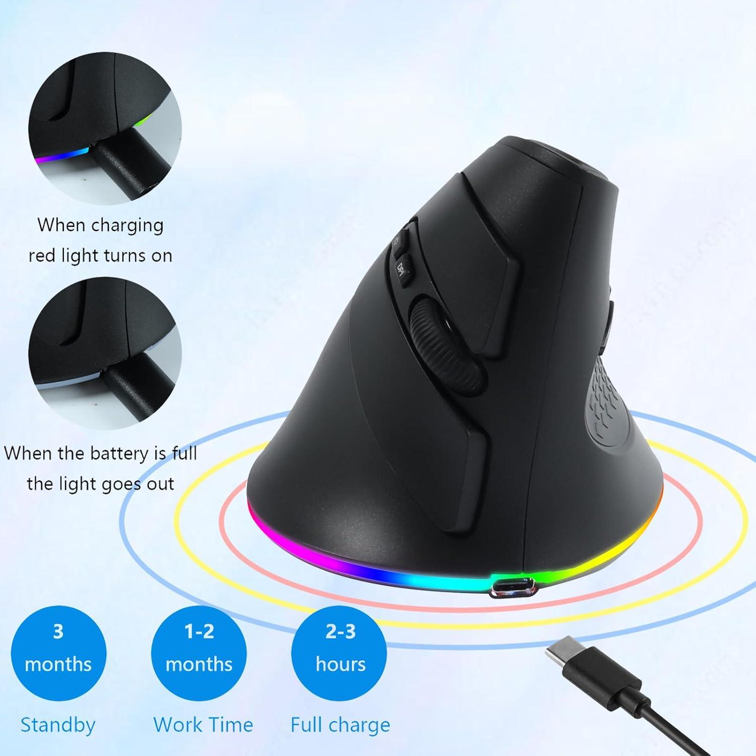 Ratón Vertical Inalámbrico Ergonómico SVJEFY Negro 3 DPI RGB