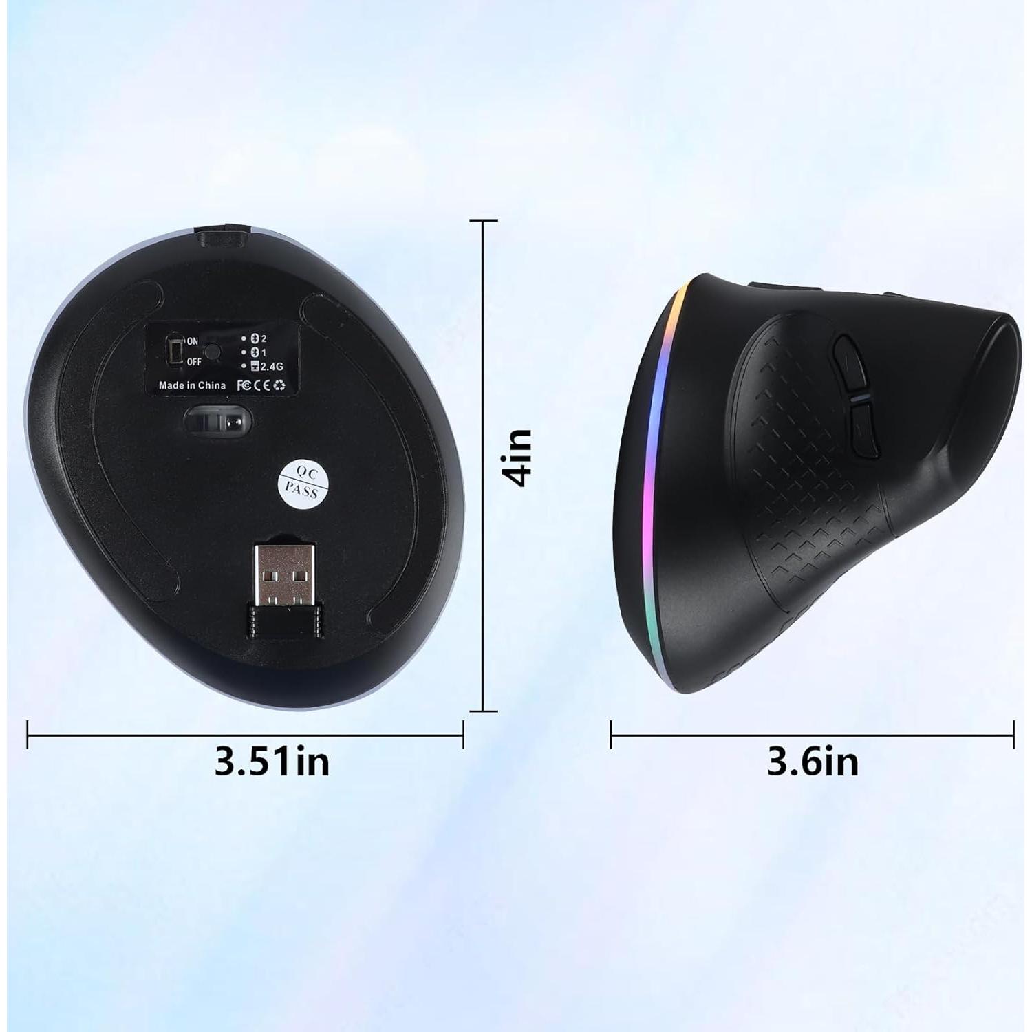 Ratón Vertical Inalámbrico Ergonómico SVJEFY Negro 3 DPI RGB