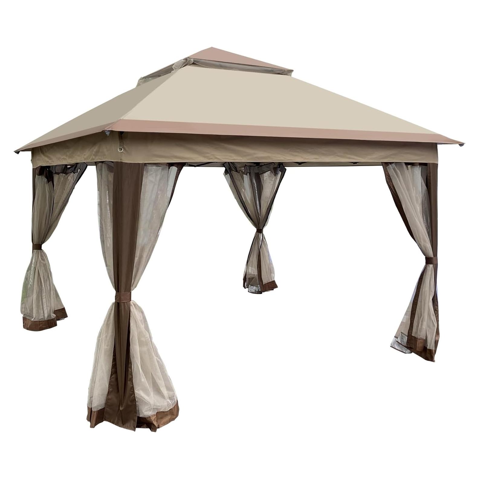 Gazebo Pop Up YJSPSSW 3.35x3.35m con Malla Desmontable Café