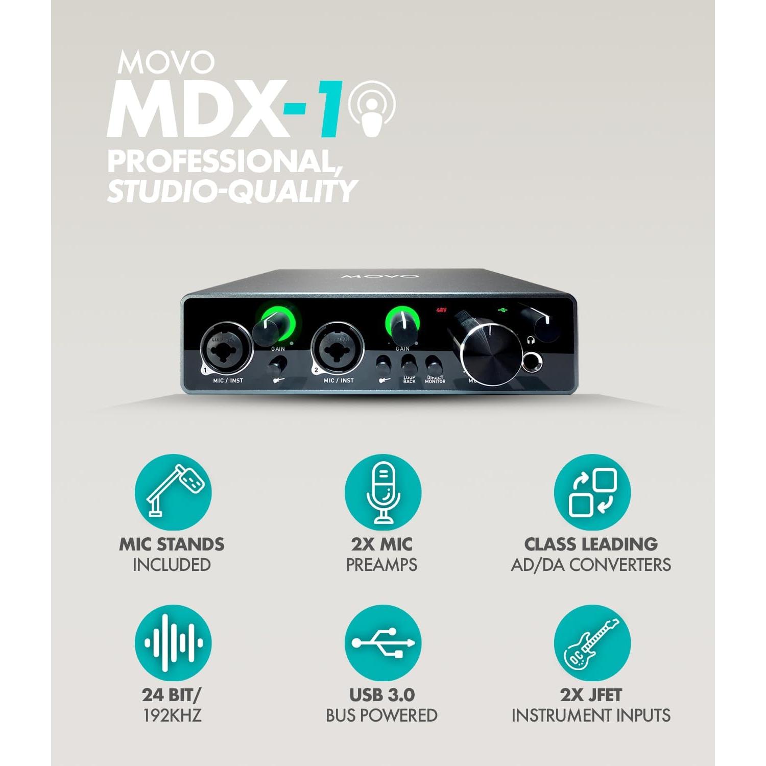 Kit de Podcast Movo MDX-1 con 2 Micrófonos Dinámicos y Brazos