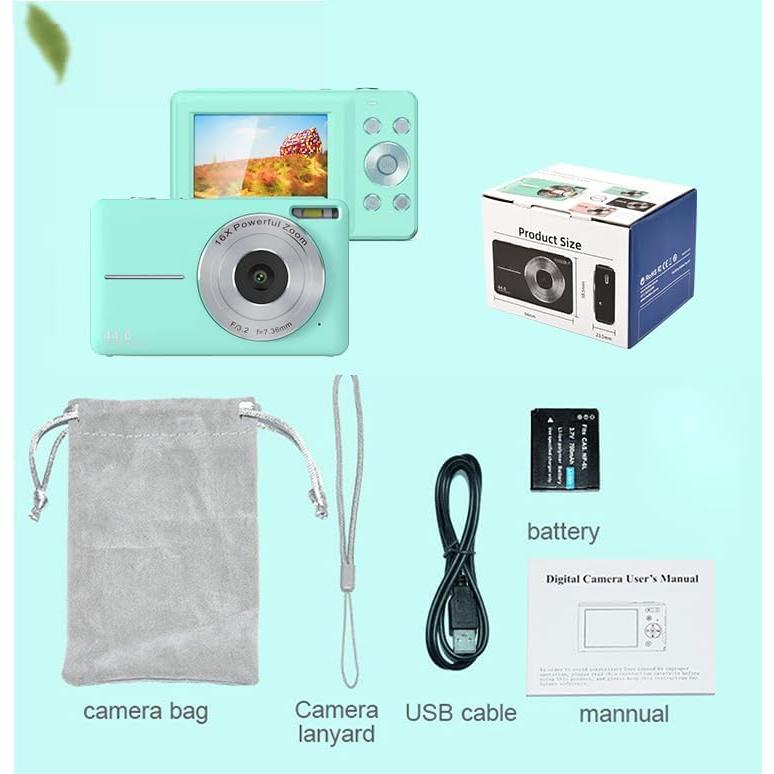 Digital Camera DCAF40-3, 44MP High Pixel Image, 1920x1080P Video Resolution, 16X Digital Zoom, Web Camera, Removable Disk Mass Storage - Perfect for Photography & Streaming (Green)