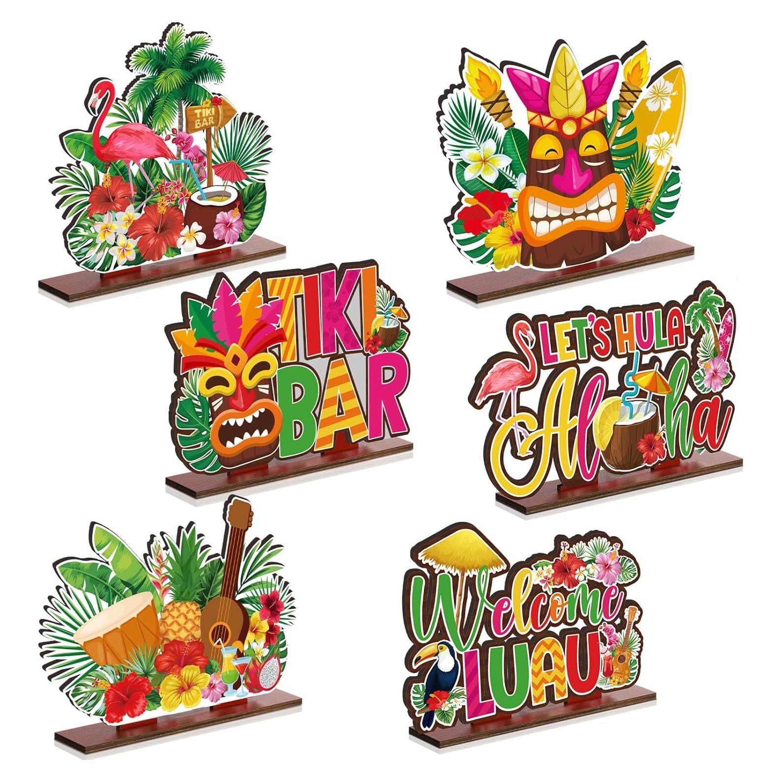 Decoraciones de Fiesta Luau Juexica 6 Pcs Madera Tiki
