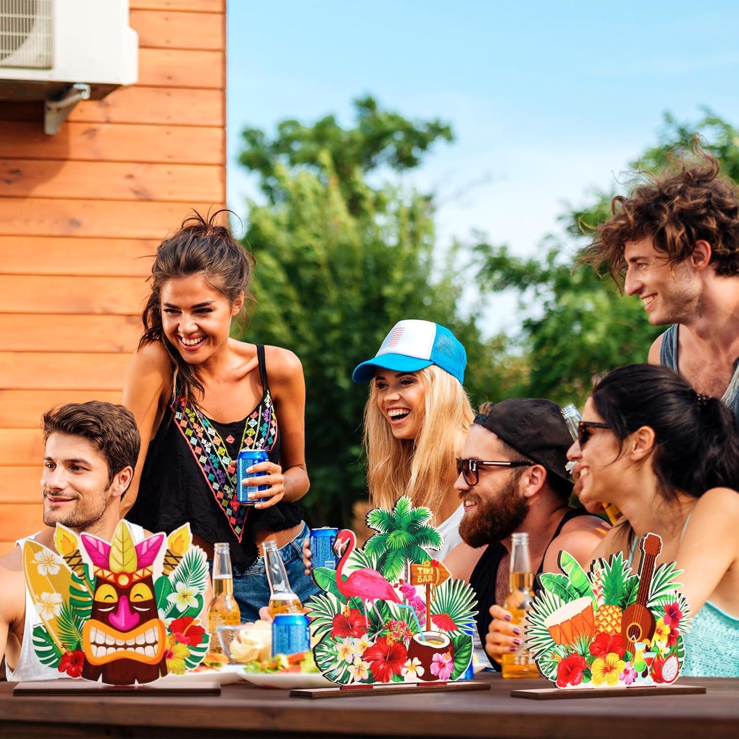 Decoraciones de Fiesta Luau Juexica 6 Pcs Madera Tiki