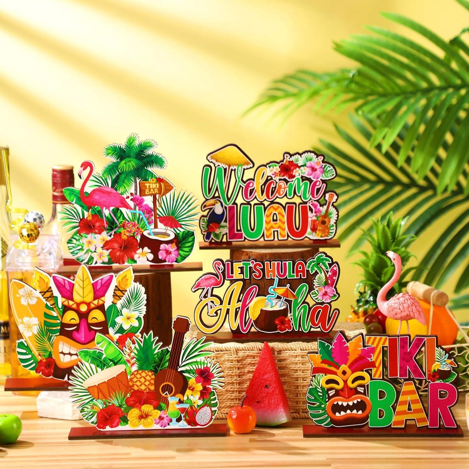 Decoraciones de Fiesta Luau Juexica 6 Pcs Madera Tiki
