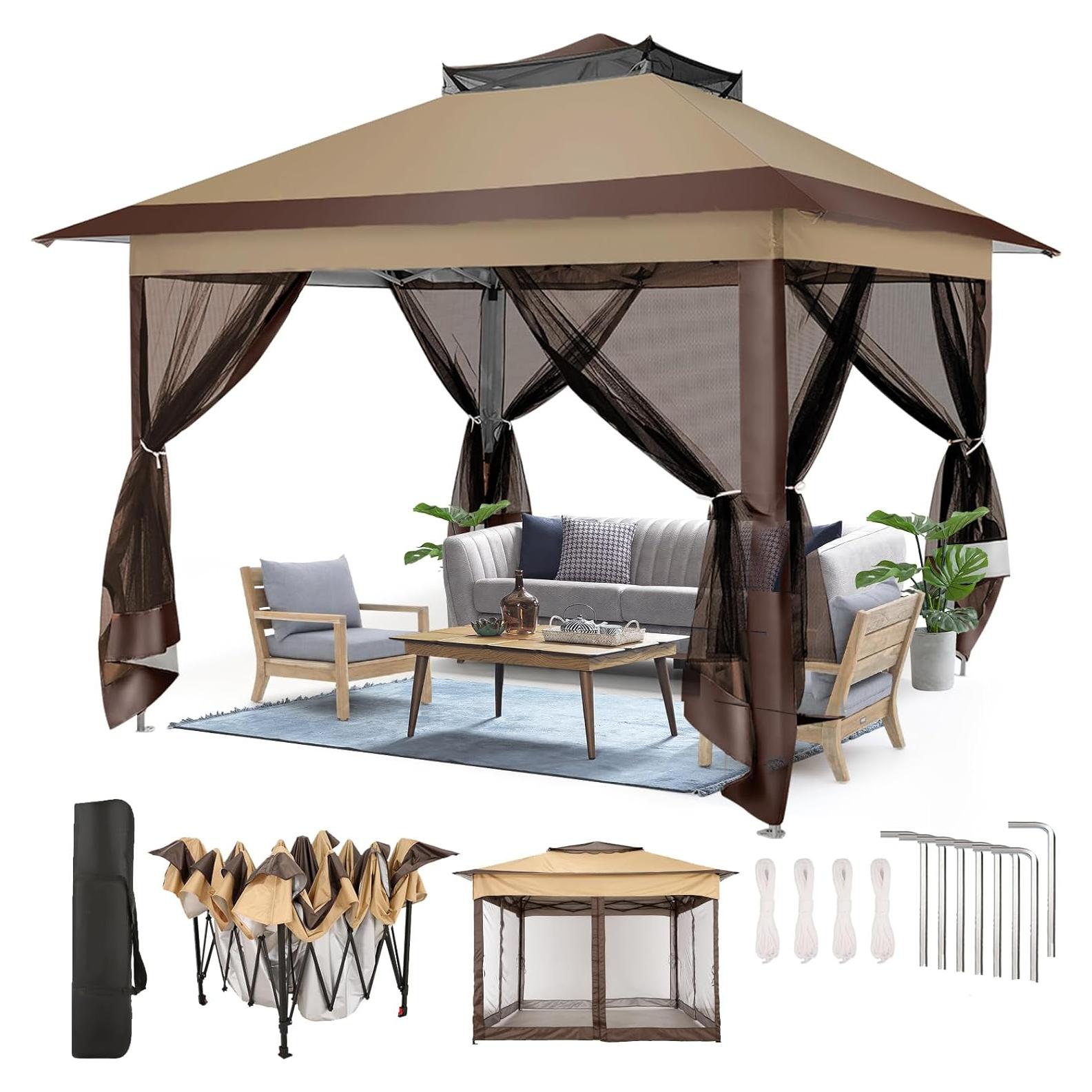 Gazebo Plegable COBIZI 11x11m Impermeable con Mosquiteras