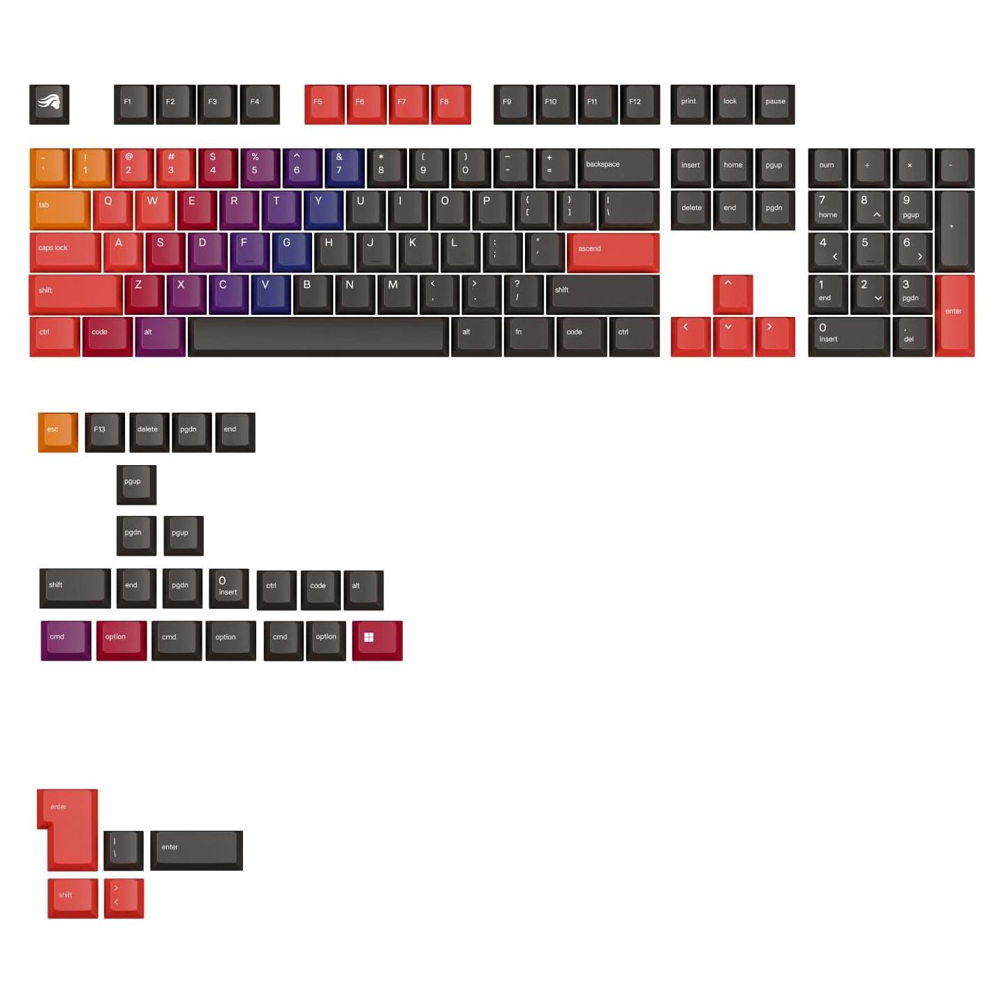 Teclas GPBT Gradiente Glorious para Teclados Mecánicos - Fuego