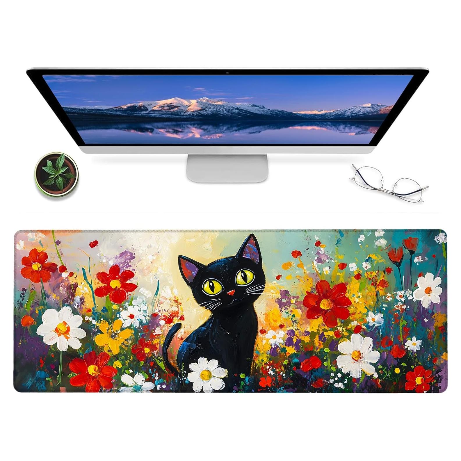 Alfombrilla de Ratón Gamer AINORI Gato Negro 80x30cm Antideslizante