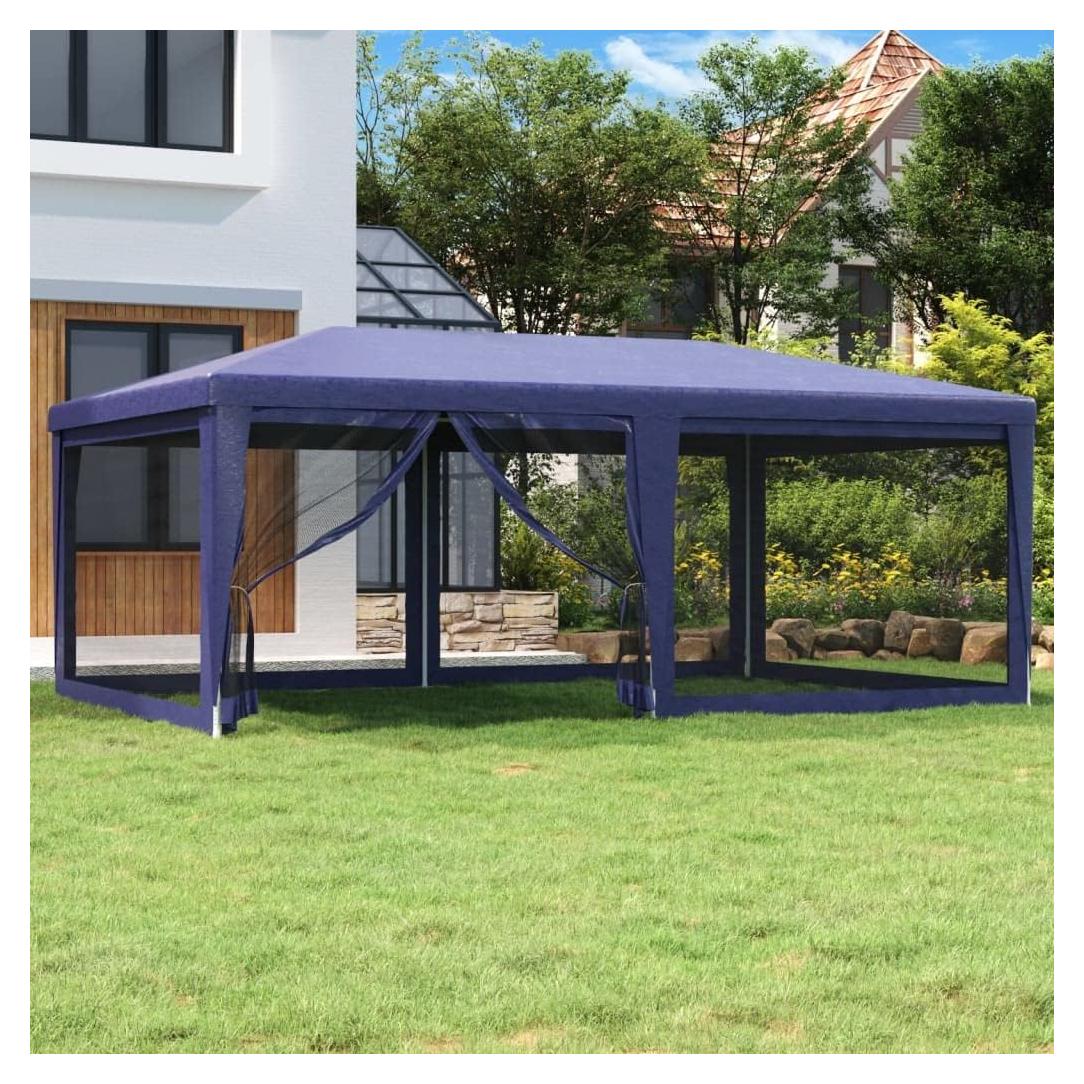 Carpa de Fiesta Azul GROSERY 6 Paredes Malla HDPE 5.97x3.96m
