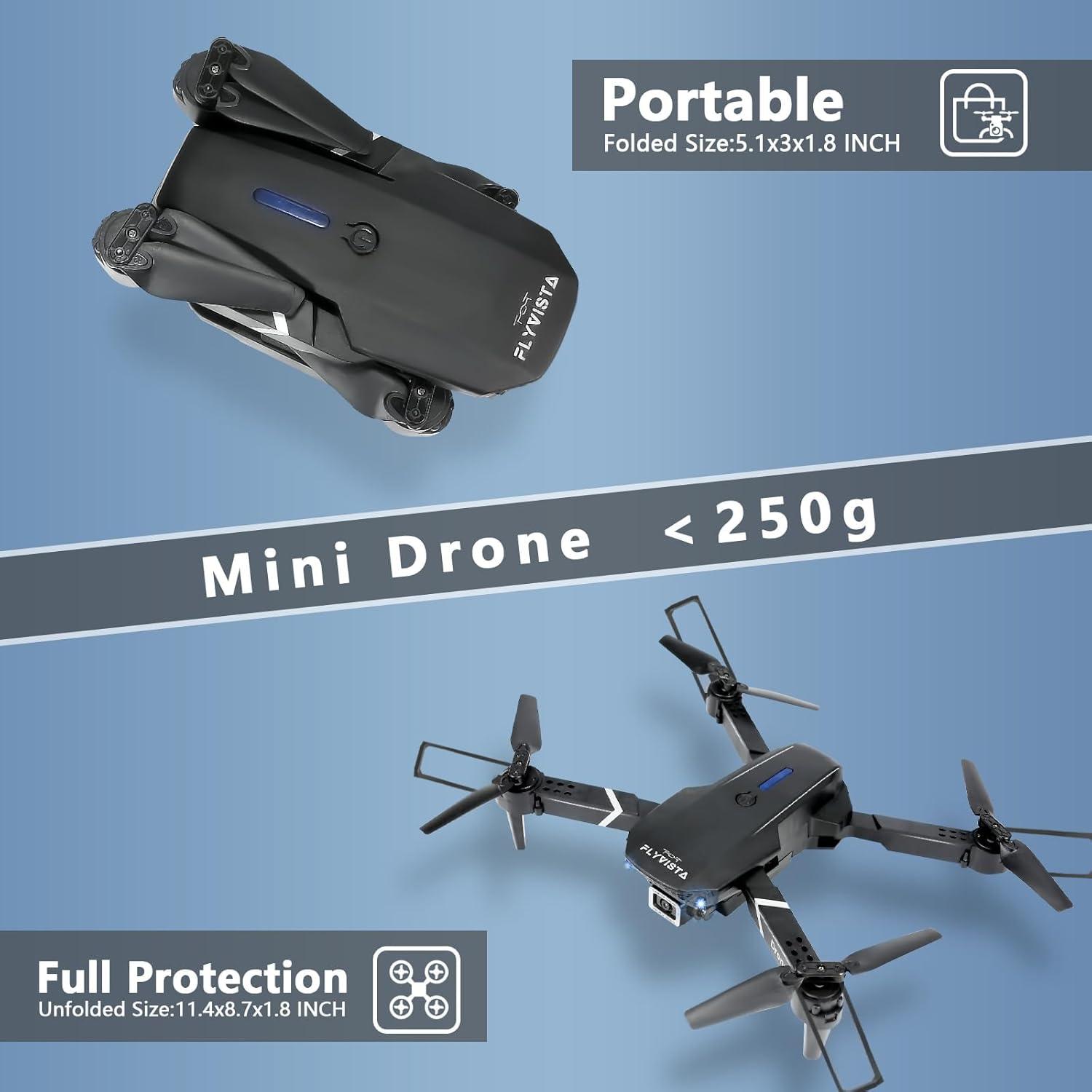 Mini Drone FLYVISTA E88 con Cámara 1080P y 3 Baterías
