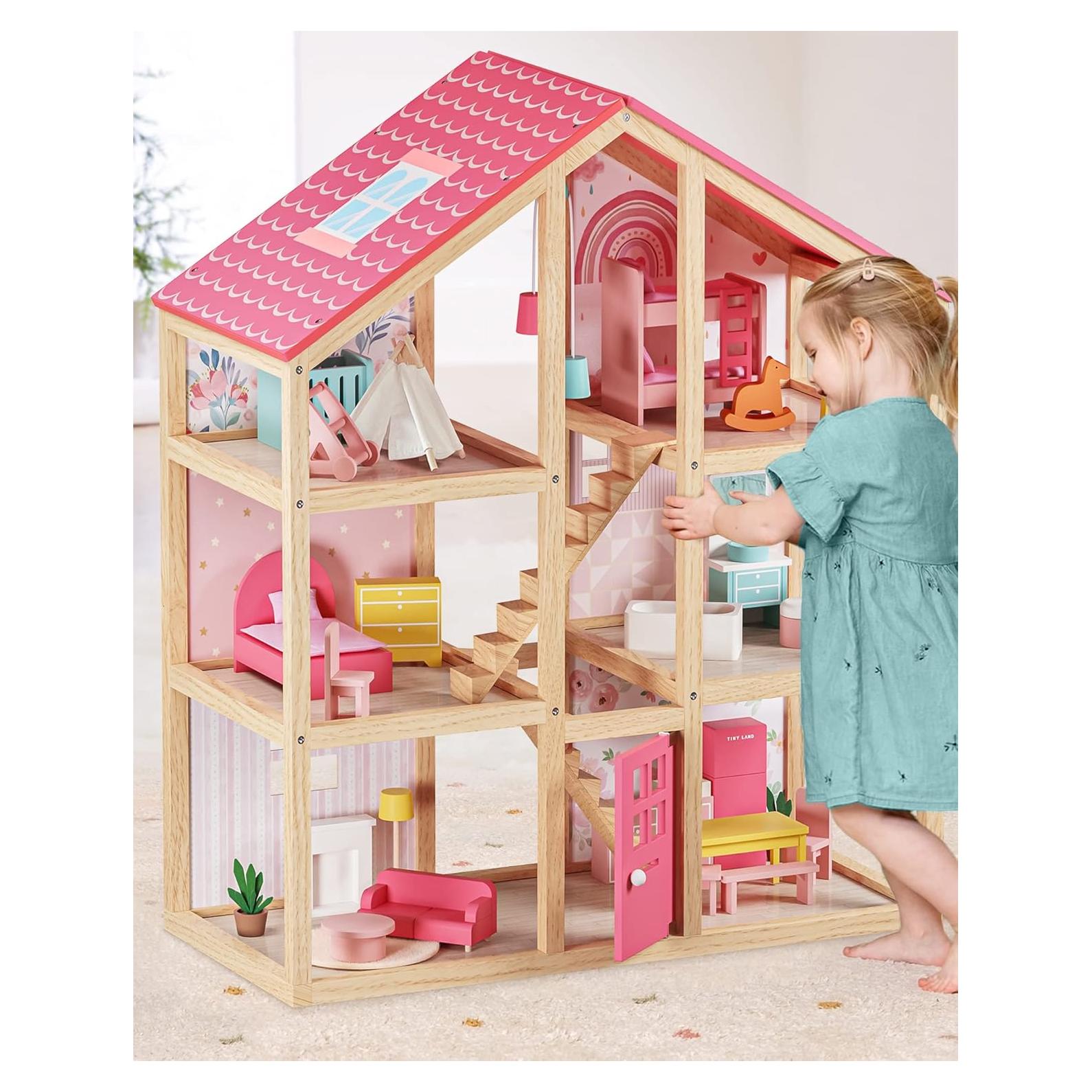 Casa de Muñecas de Madera Tiny Land 6 Habitaciones 30 Accesorios