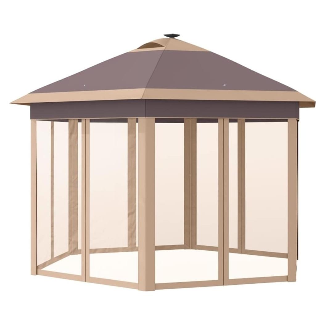 11' X 13' Pops Up Canopy Tent with Solar LED Light, Carry Bag and Netting, Hexagonal Instant Tents for Parties