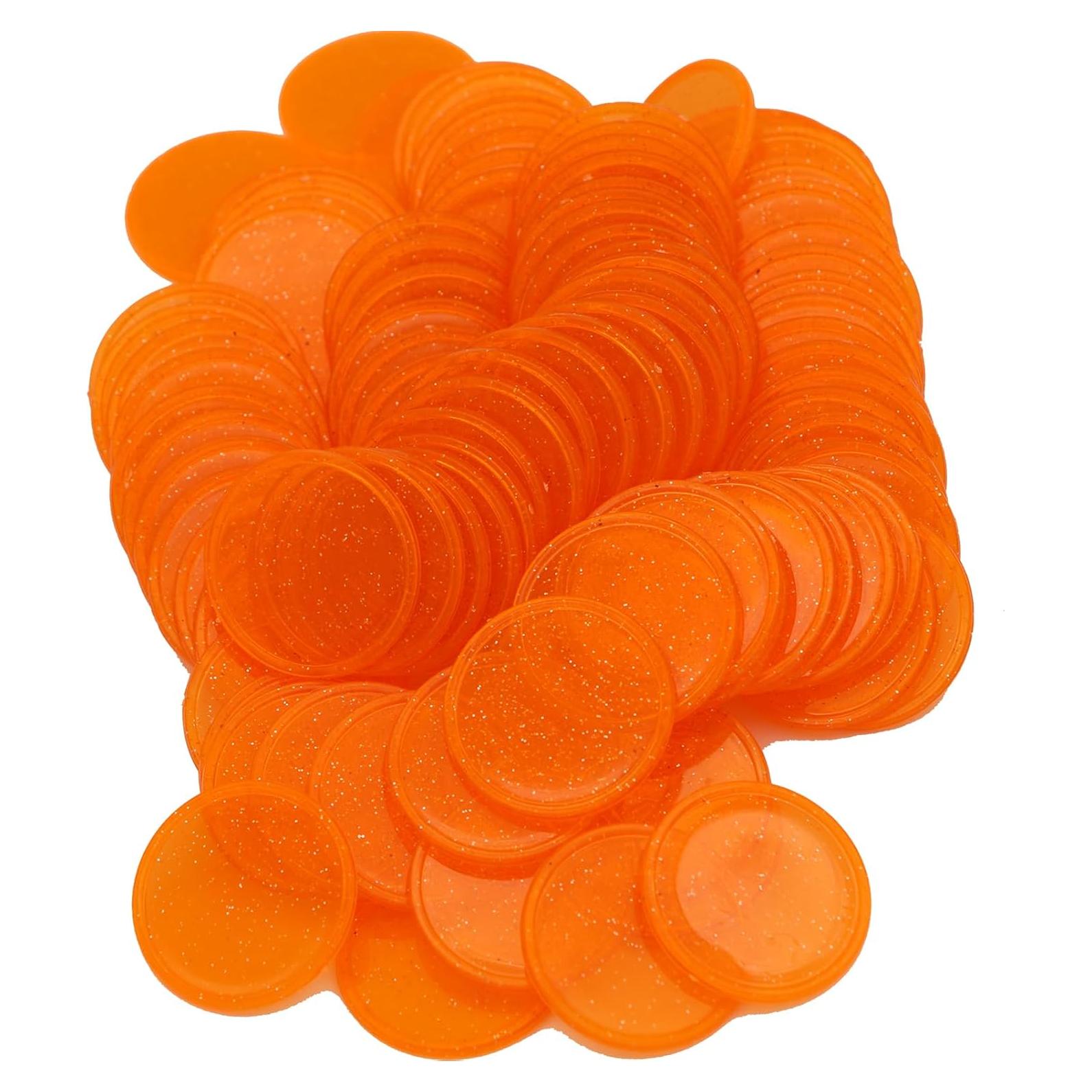 Juego de 100 Fichas de Plástico Naranja Estrellado 25 mm