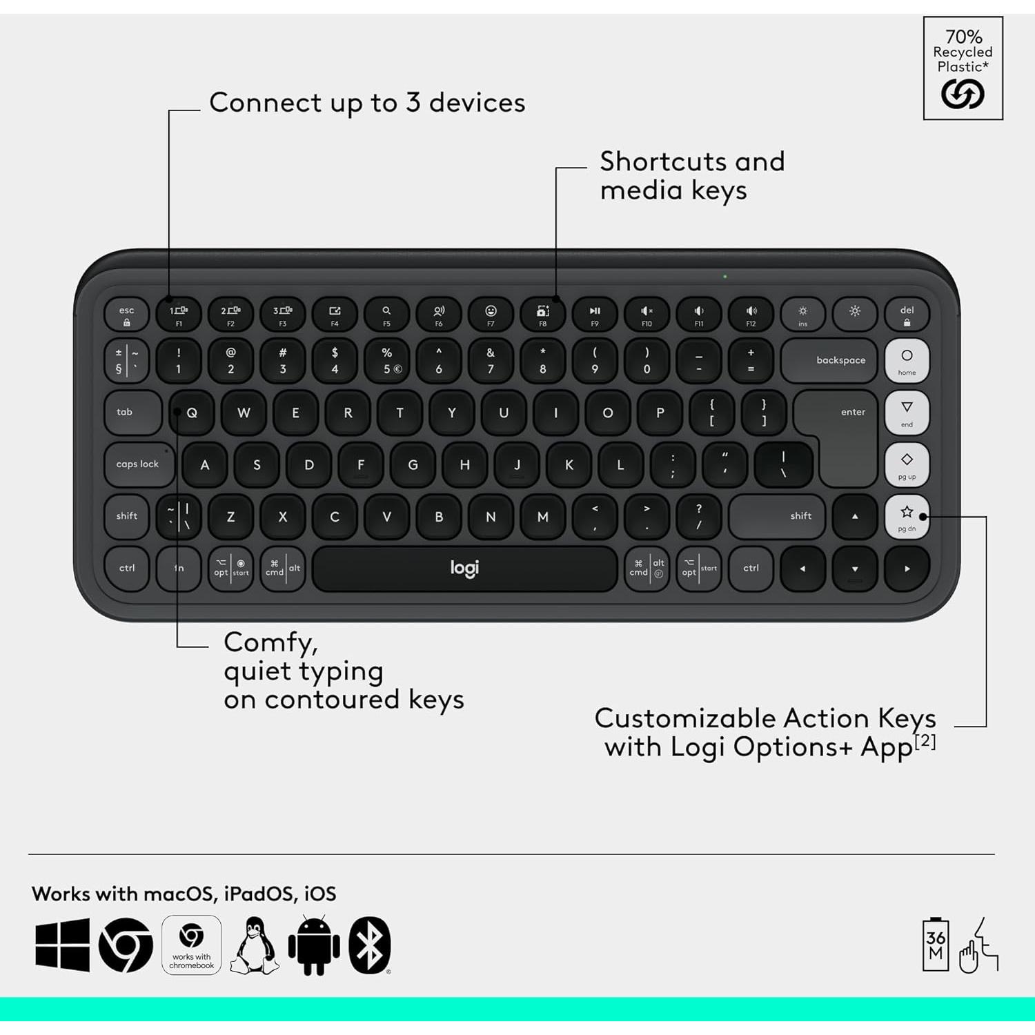 Combo de Teclado y Ratón Logitech ICON POP - Bluetooth, Silencioso