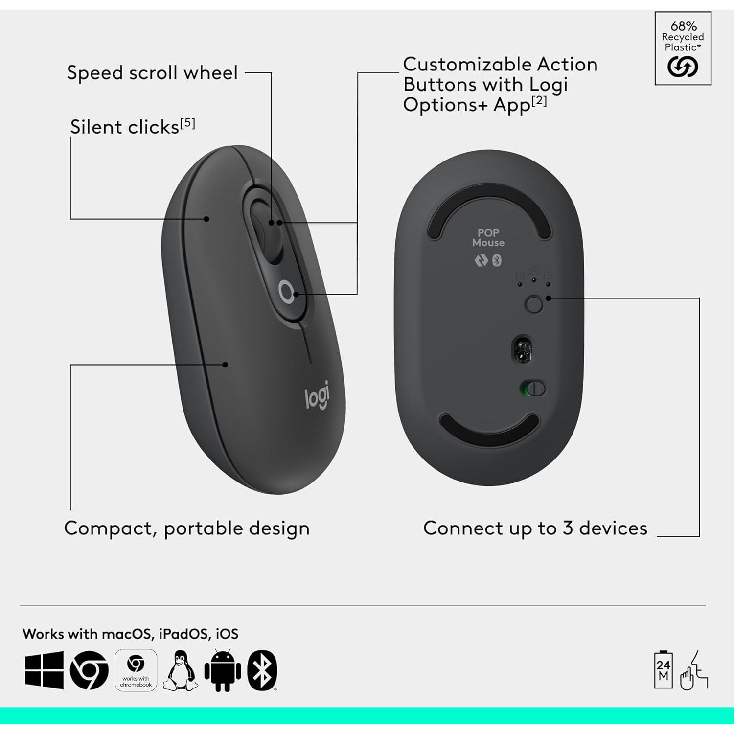 Combo de Teclado y Ratón Logitech ICON POP - Bluetooth, Silencioso