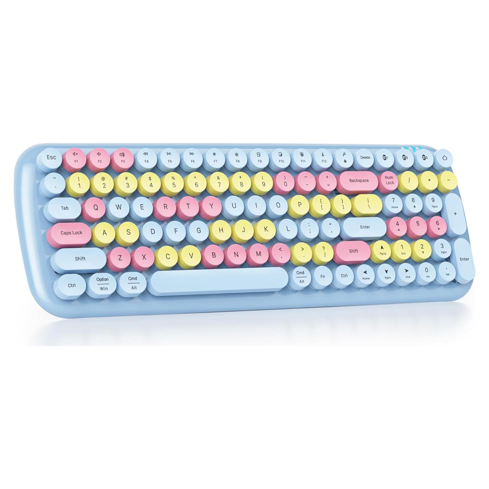 Teclado Inalámbrico Bluetooth Mosptnspg 100 Teclas Retro Rosa