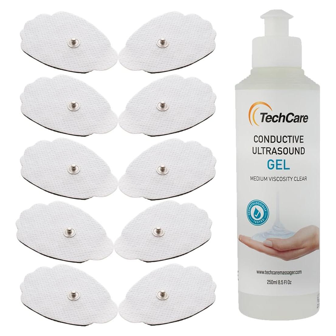 Electrodos Reemplazo TechCare TENS 10 Piezas + Gel 250 ML
