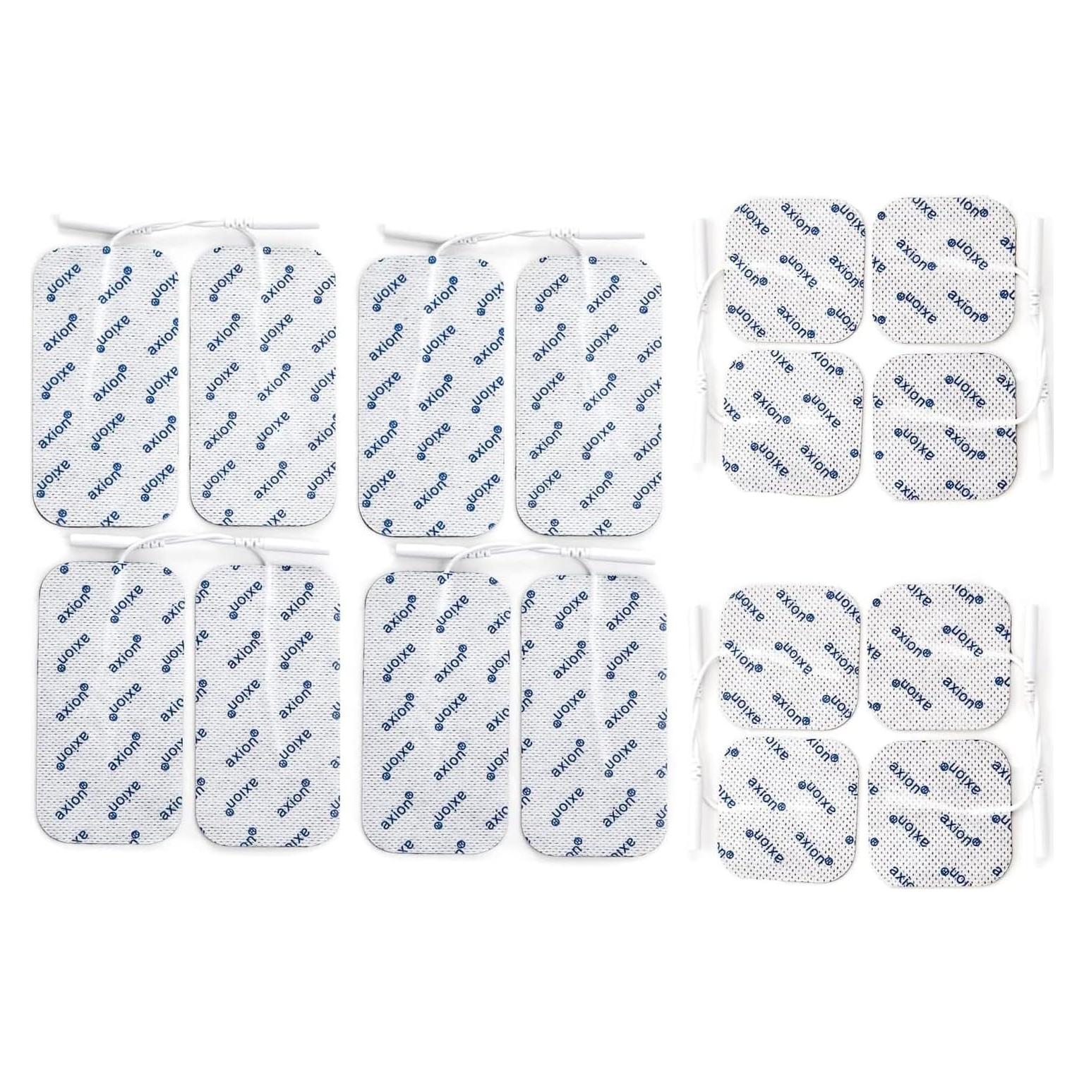 16 Almohadillas Electrodos TENS Axion - 8 Cuadradas 5x5cm y 8 Rectangulares 10x5cm