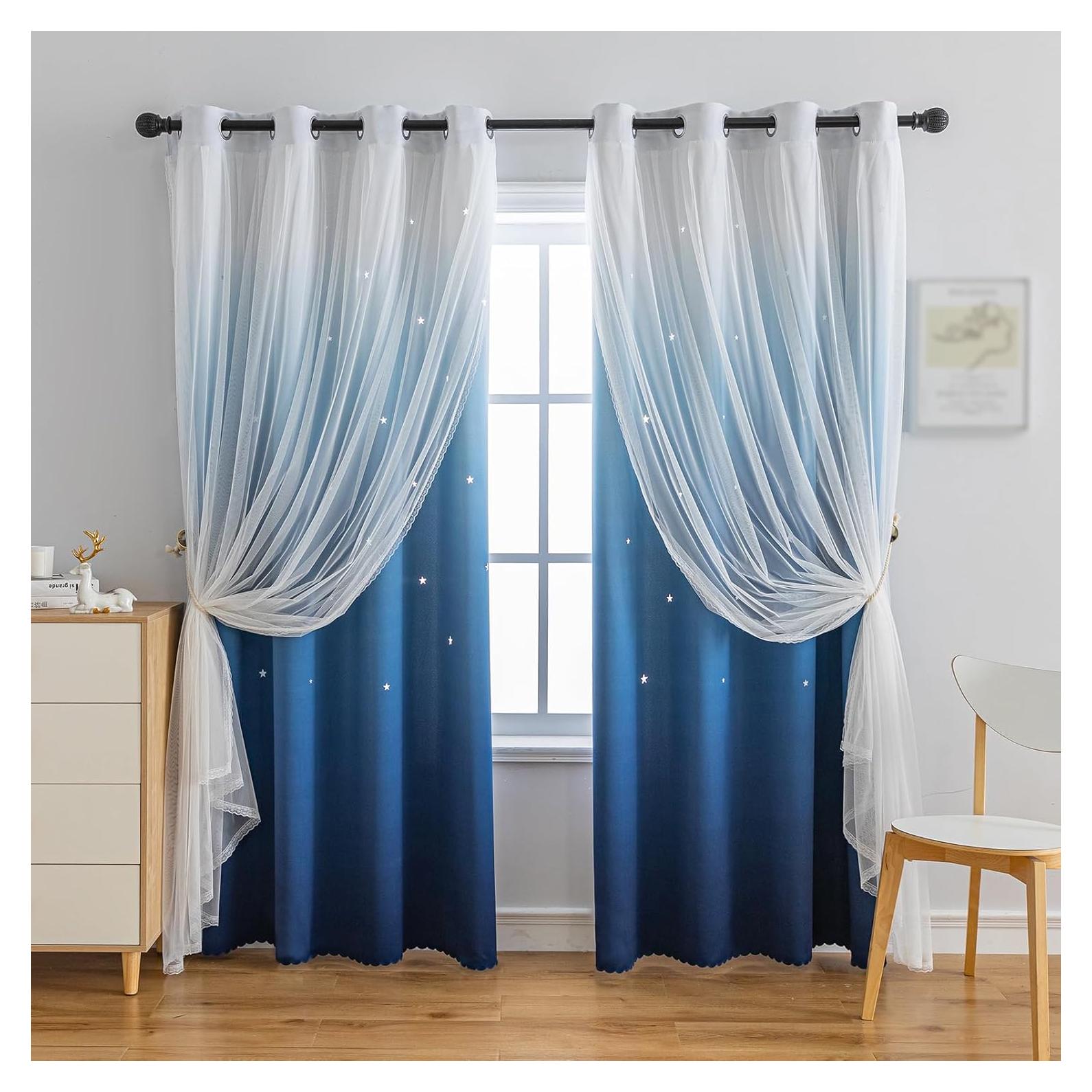 Cortina Opaca Anytime 1 Panel Azul 132x160 cm para Niñas