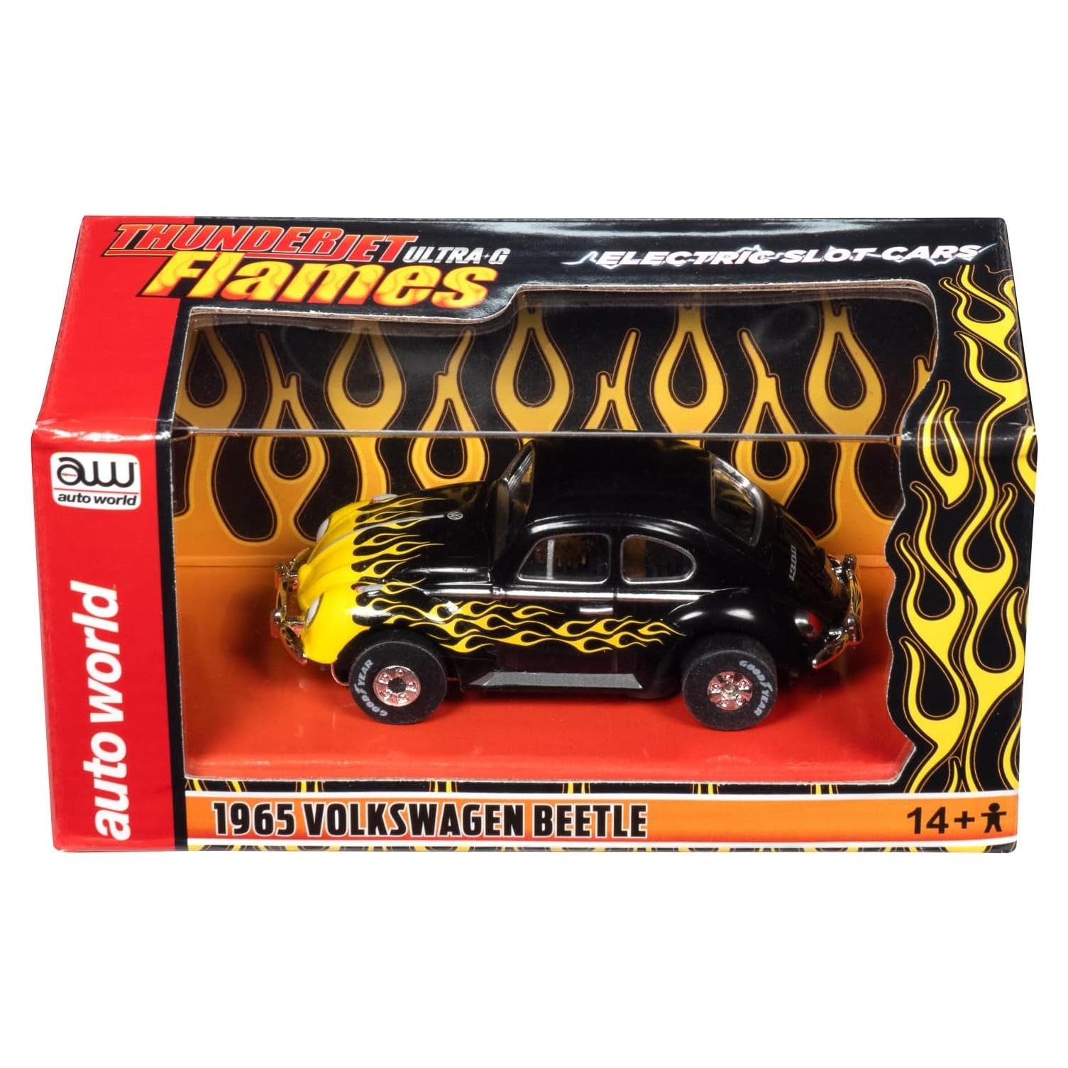 Auto World Thunderjet 1965 VW Beetle Negro con Llamas