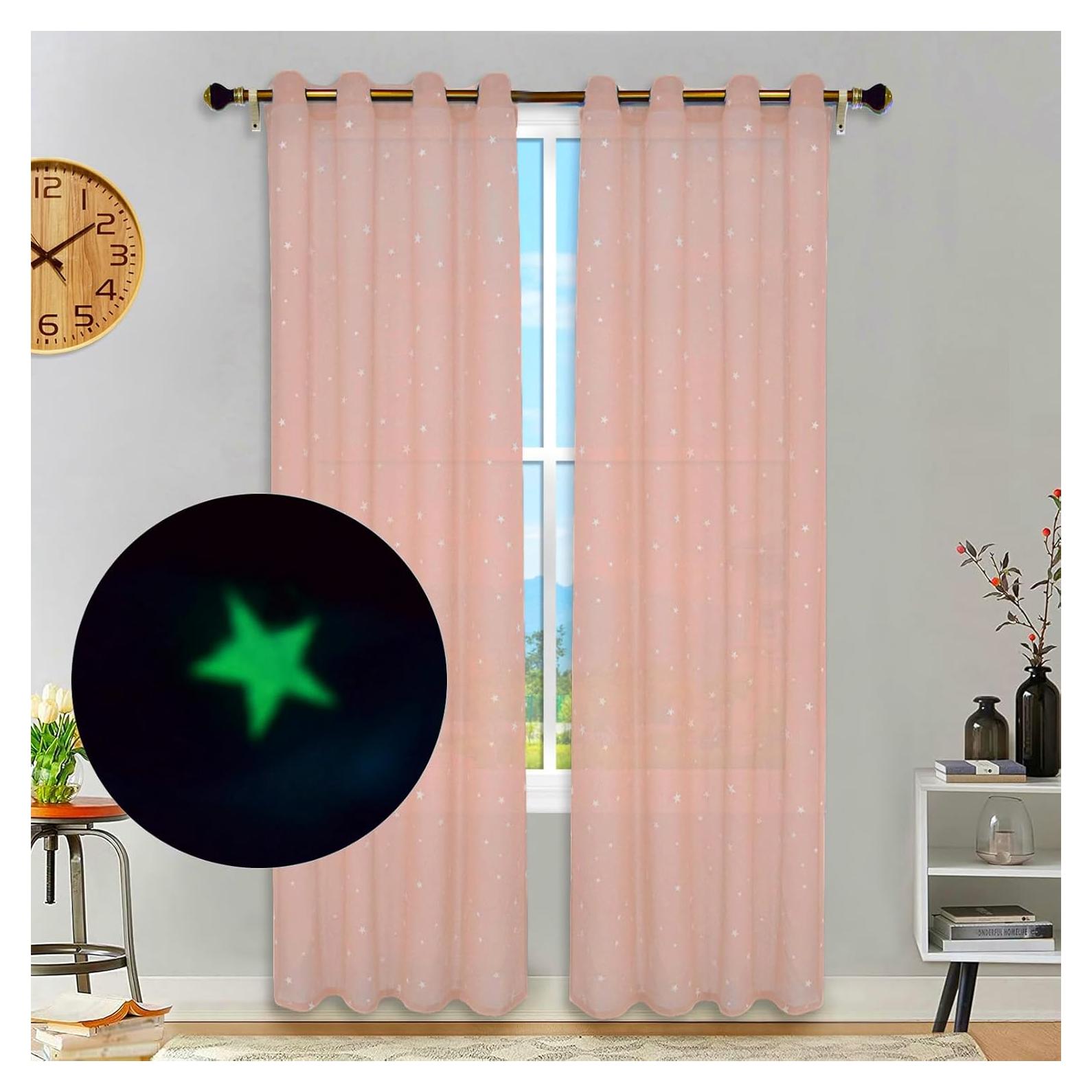 Cortinas Transparentes Eimilaly 2 Paneles 182,88 cm Rosa Claro