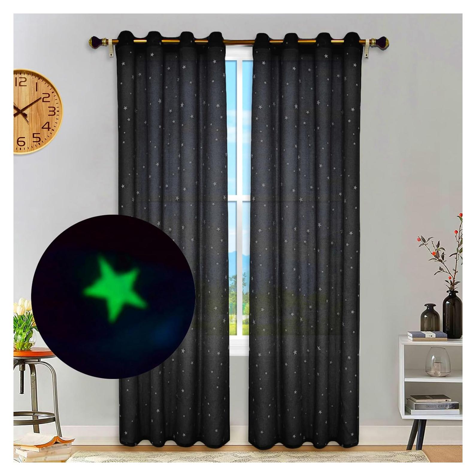 Cortinas Transparentes Eimilaly 182 cm con Estrellas Brillantes
