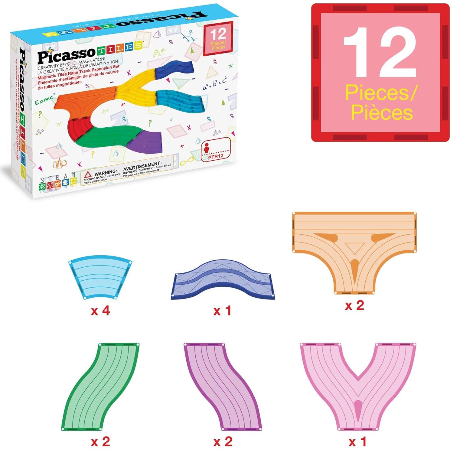 PicassoTiles Pista de Carreras Magnética 12 Piezas 5 Estilos