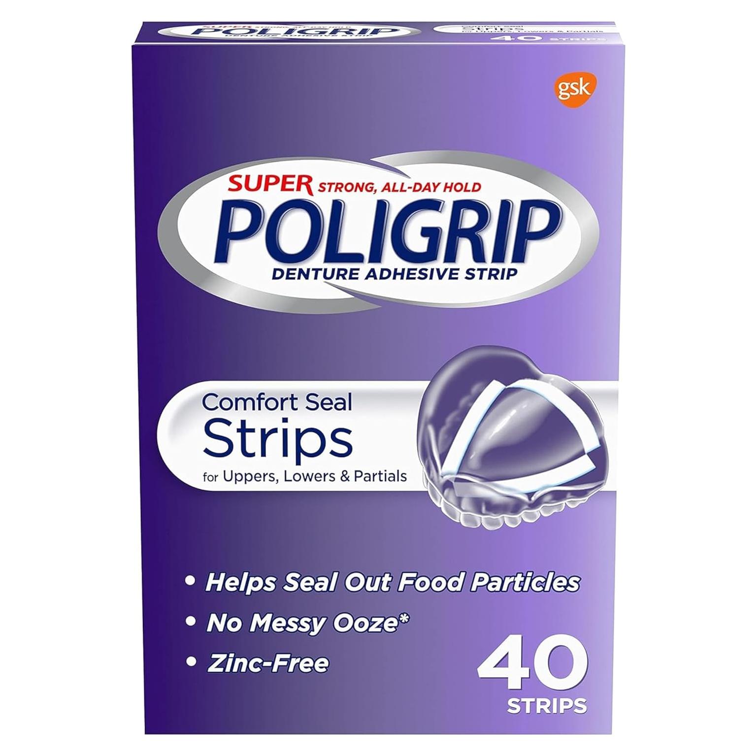 Super Poligrip Tiras Adhesivas para Dentaduras 40 Ct