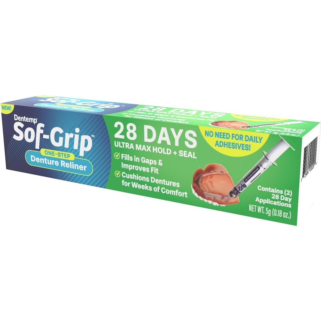 Sof-Grip Reliner para Dentaduras Dentemp - 5g, Alivio Instantáneo