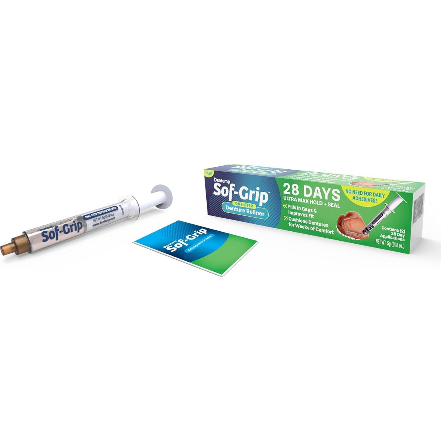 Sof-Grip Reliner para Dentaduras Dentemp - 5g, Alivio Instantáneo