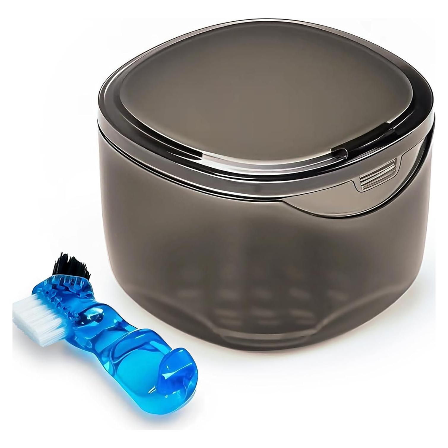 Caja para Dentaduras EZEELAI Negra Transparente con Cepillo 9x7cm