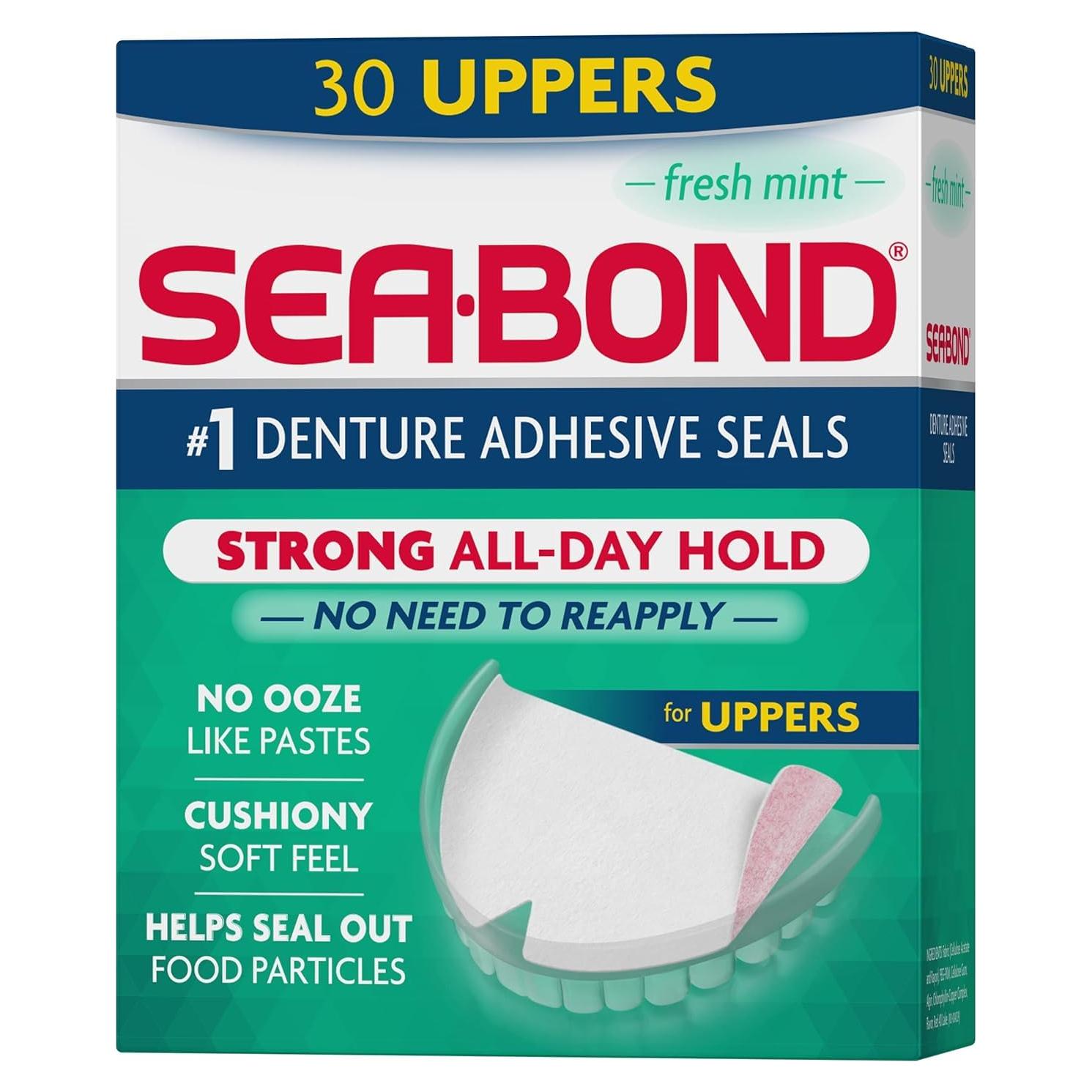 Sellos Adhesivos para Dentaduras Sea-Bond Menta 4 Paquetes
