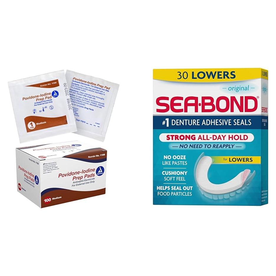 Toallitas Antiséticas Dynarex Povidona-Yodo 10% 100 Unidades y Sellos Adhesivos Sea Bond 30 Unidades