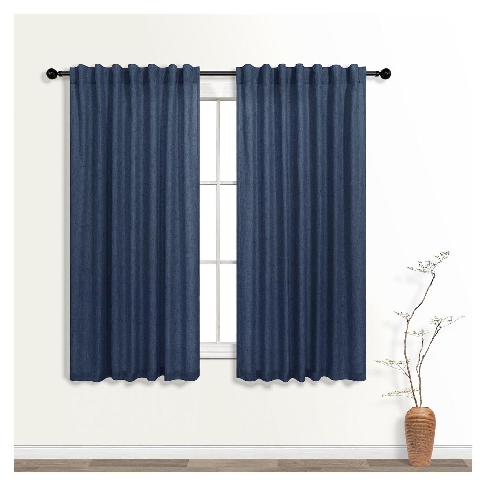 Cortinas KOUFALL 2 Paneles Lino 20% Azul Marino 114 cm
