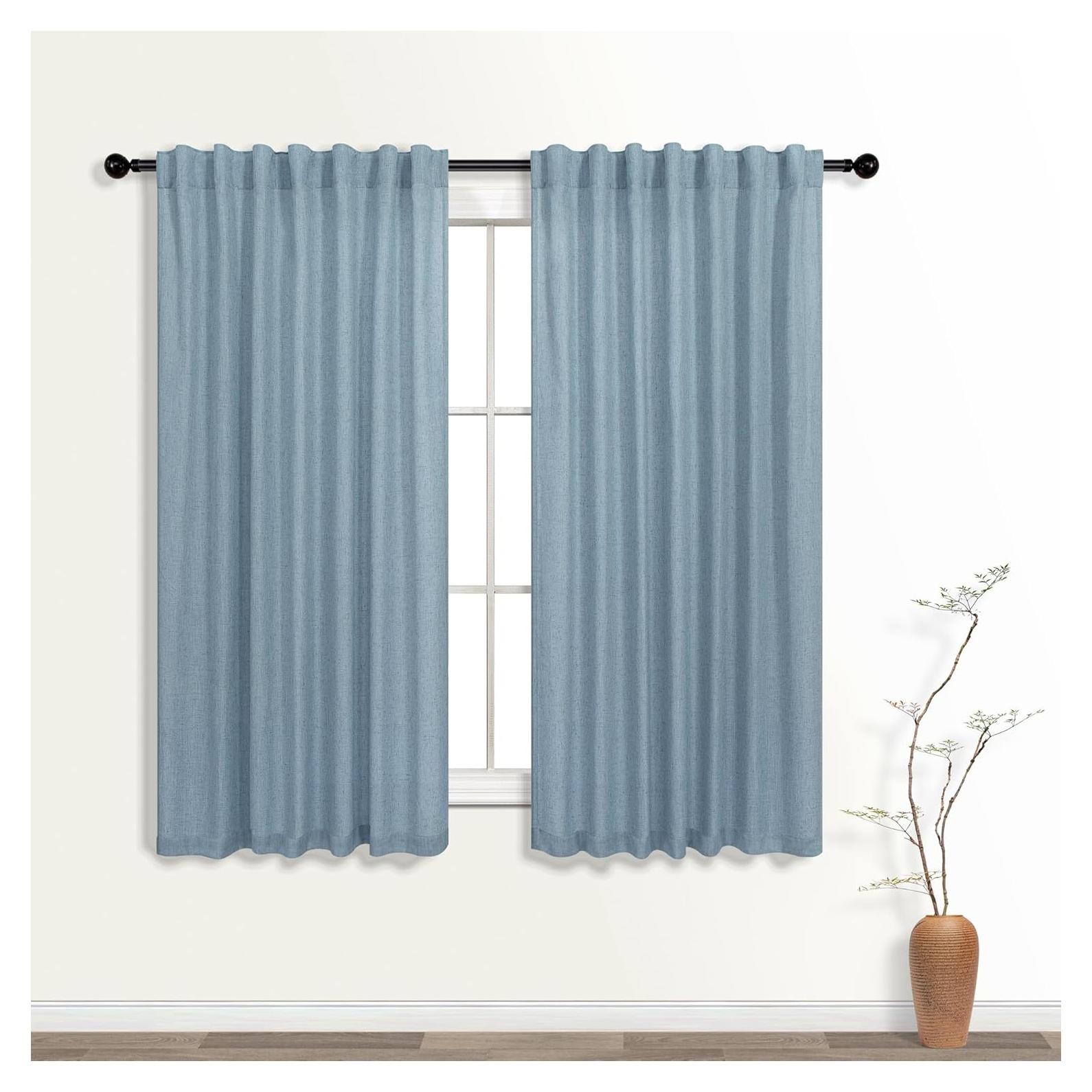 Cortinas KOUFALL 2 Paneles Lino 114 cm Azul Piedra